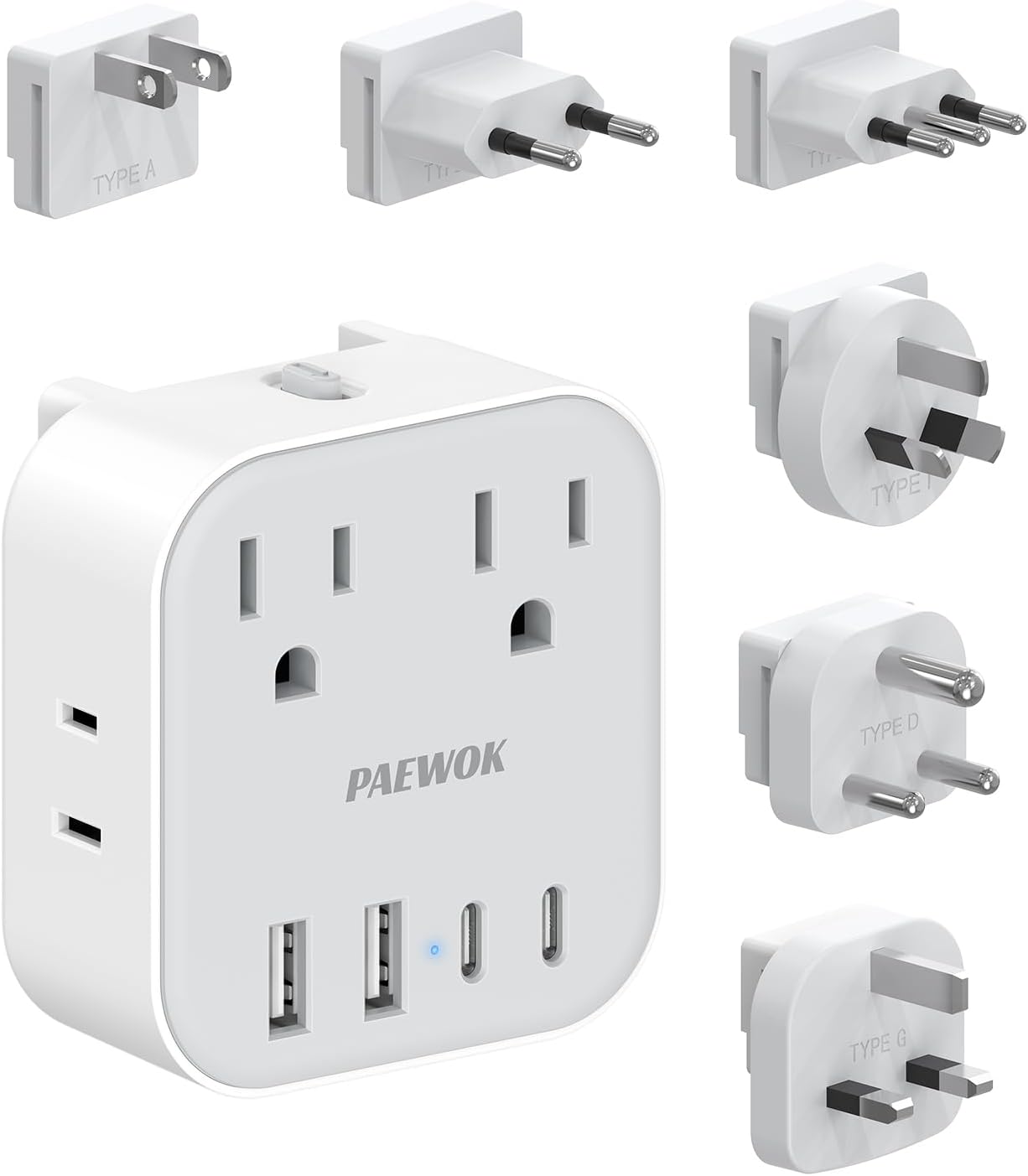 European Travel Plug Adapter Set, 8-in-1 Travel Adapter with 4 AC, 4 USB Ports (2 USB C), US to UK/EU Universal Travel Adapter, International Power Adapter with Type C/G/D/L/A/I Detachable Plugs