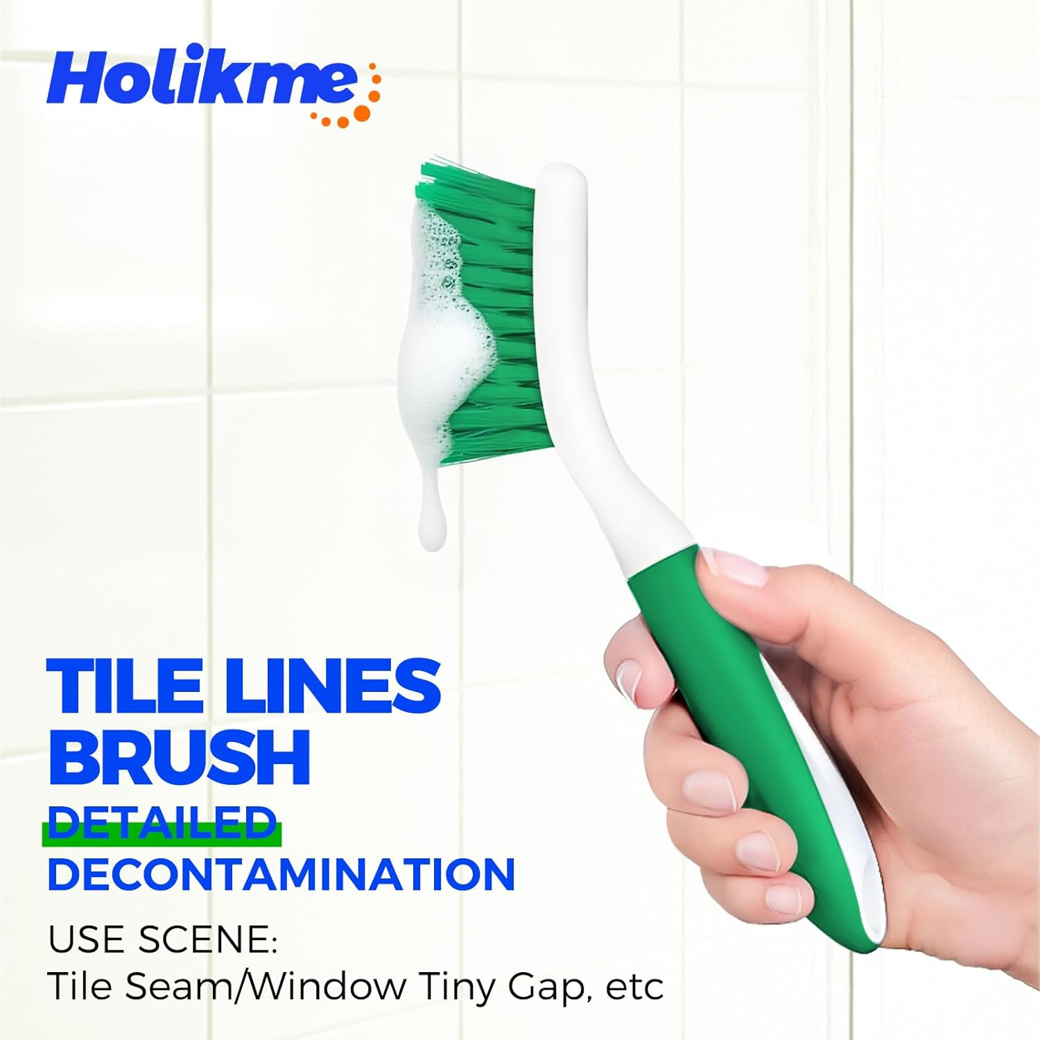 Holikme Cleaning Brush Set for Household Use, Scrub Brush, Kitchen Brush, Tile Lines Brush for Bathroom, Floor, Tub, Shower and Kitchen Surface (Green) - Image 3