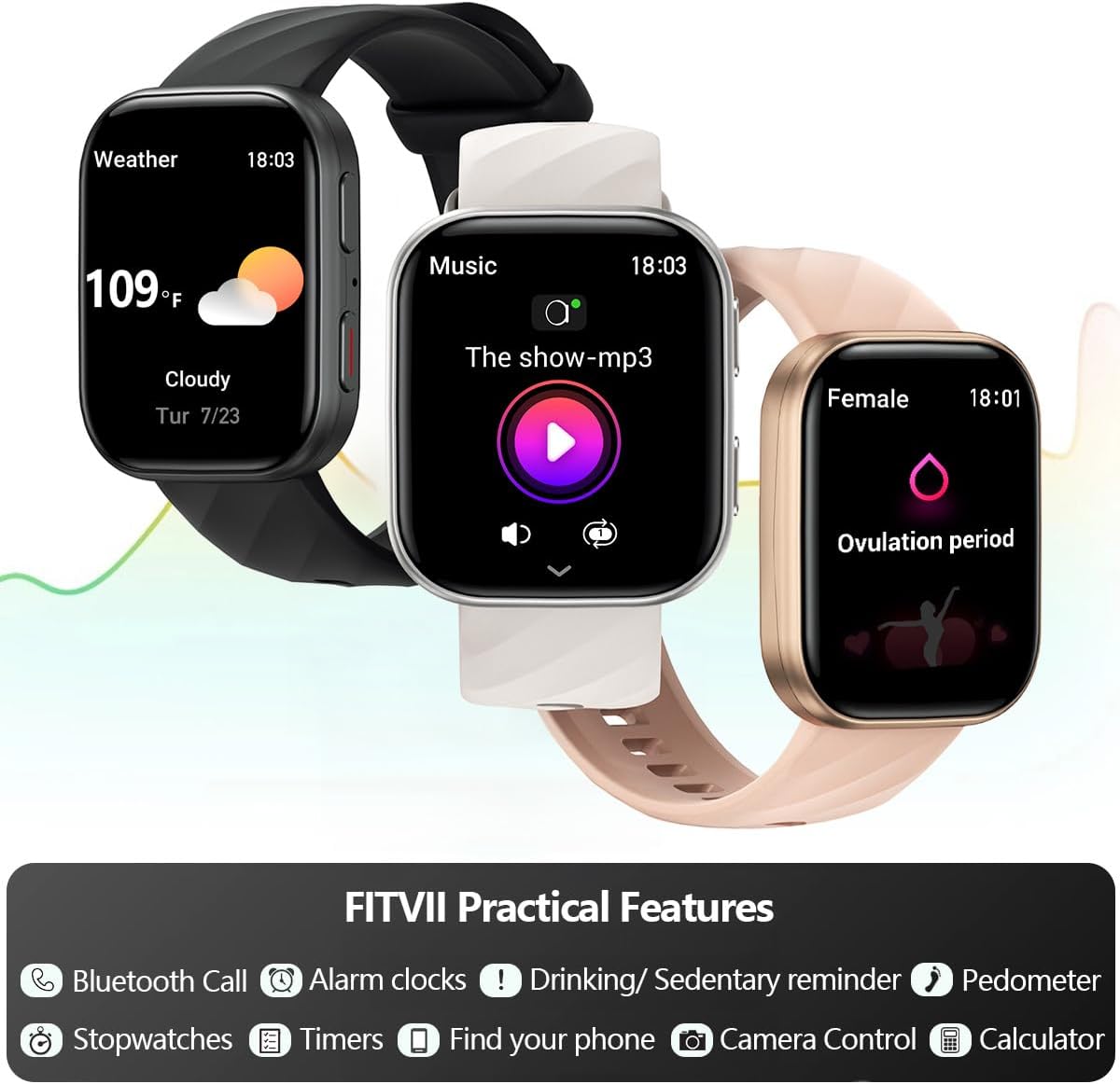 FITVII Health & Fitness Tracker (Answer/Make Calls), Smart Watch with 24/7 Heart Rate and Blood Pressure, Sleep Tracking, Blood Oxygen Monitor, 120+ Sport Modes Activity Tracker for Women Men - Image 6