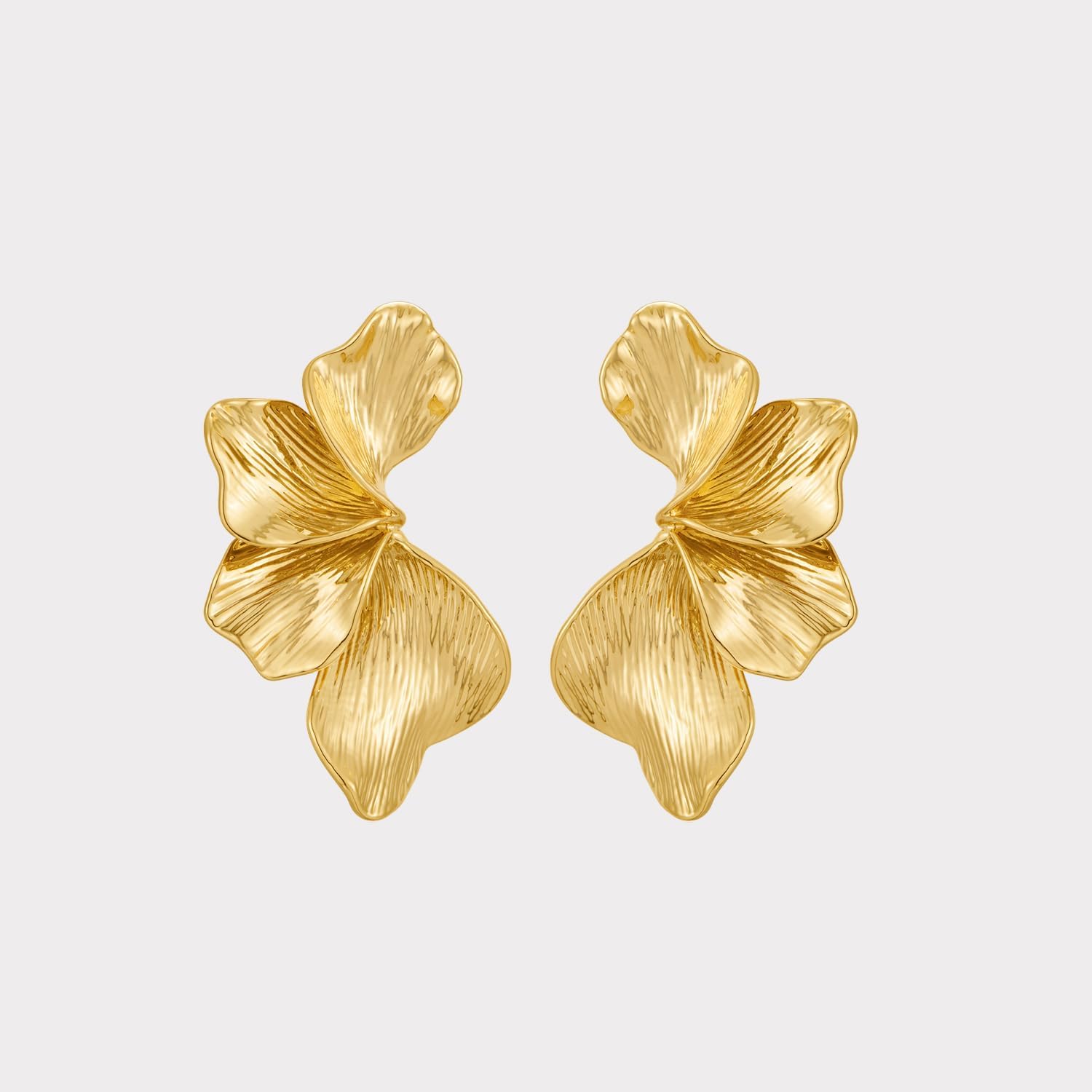 Chunky Gold Statement Earrings For Women Gold Plated Sectored Flower Leaf Shell Angel Wing Earrings Trendy Boho Jewelry For Women Large Stud Earrings Hypoallergenic Earrings - Image 8