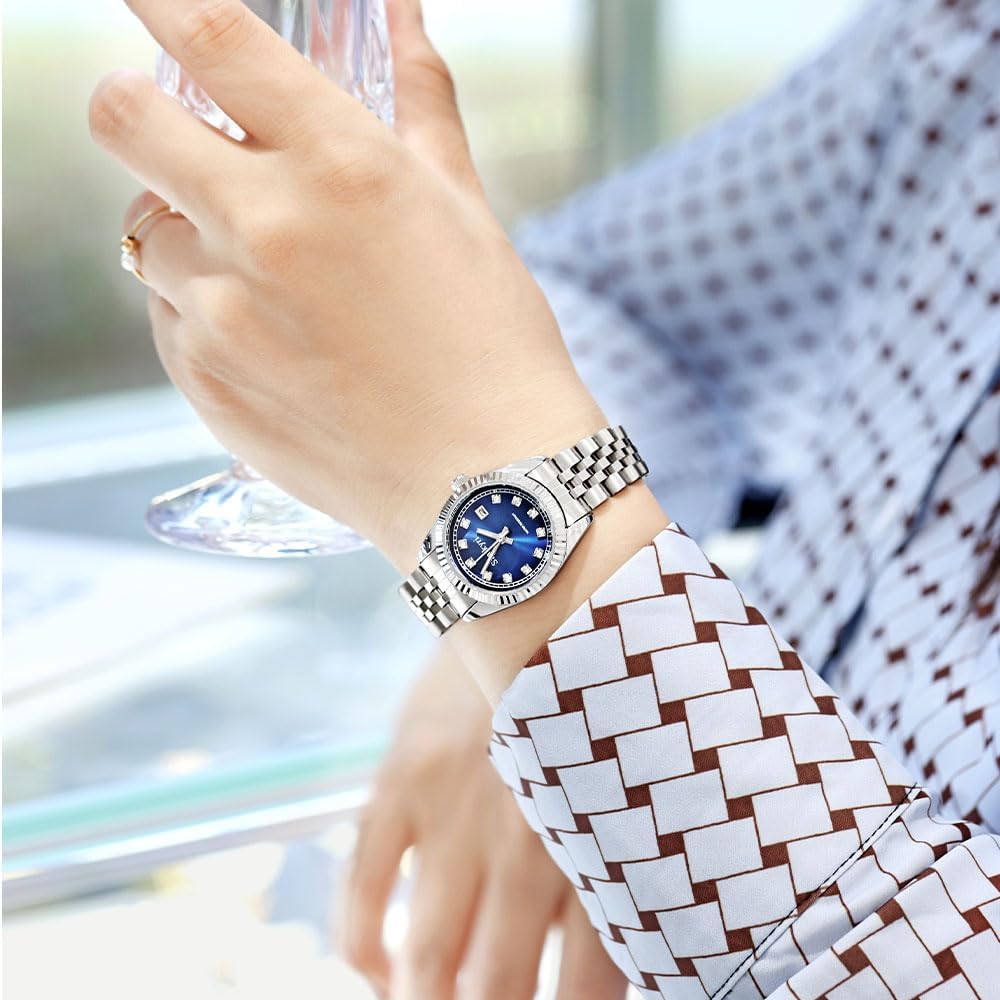 Szaikyri Classic Watch for Women with Solid Stainless Steel Band and Calendar Water Resistant - Image 2
