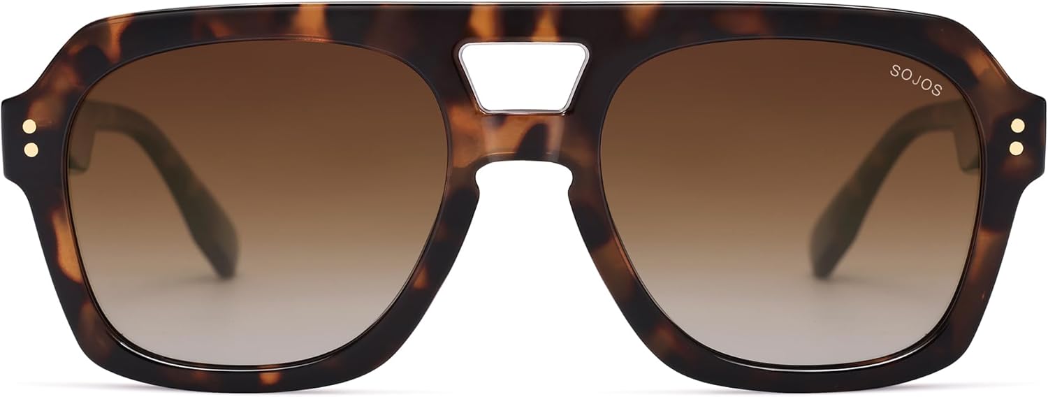 SOJOS Retro Thick Polarized Aviator Sunglasses for Women Men, Large Trendy Bold Square Pilot Shades SJ2385 - Image 2
