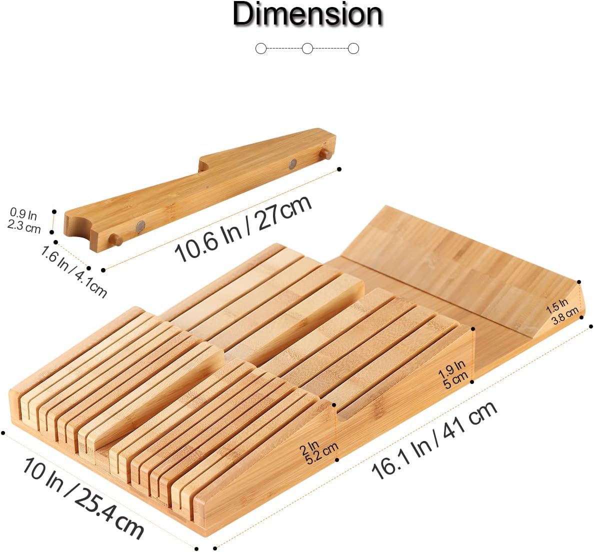 NIUXX Bamboo In-Drawer Knife Block Set for 16 Knives(Not Included), Large Kitchen Detachable Washable Cutlery Slot Organizer Storage Holder for Sharpening Steel and Cutter - Image 2