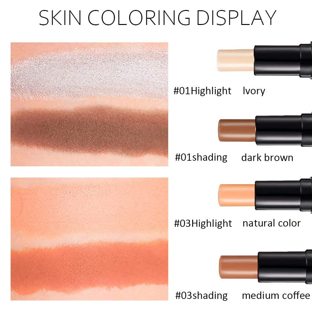 4 Colors Cream Contour Sticks Makeup Kit, Primer Face Highlighter Contouring for Beginners, Highlight and Contour Kit, Cream Concealer Makeup Blur Stick, Primer Face Corrector 1#,3# - Image 4