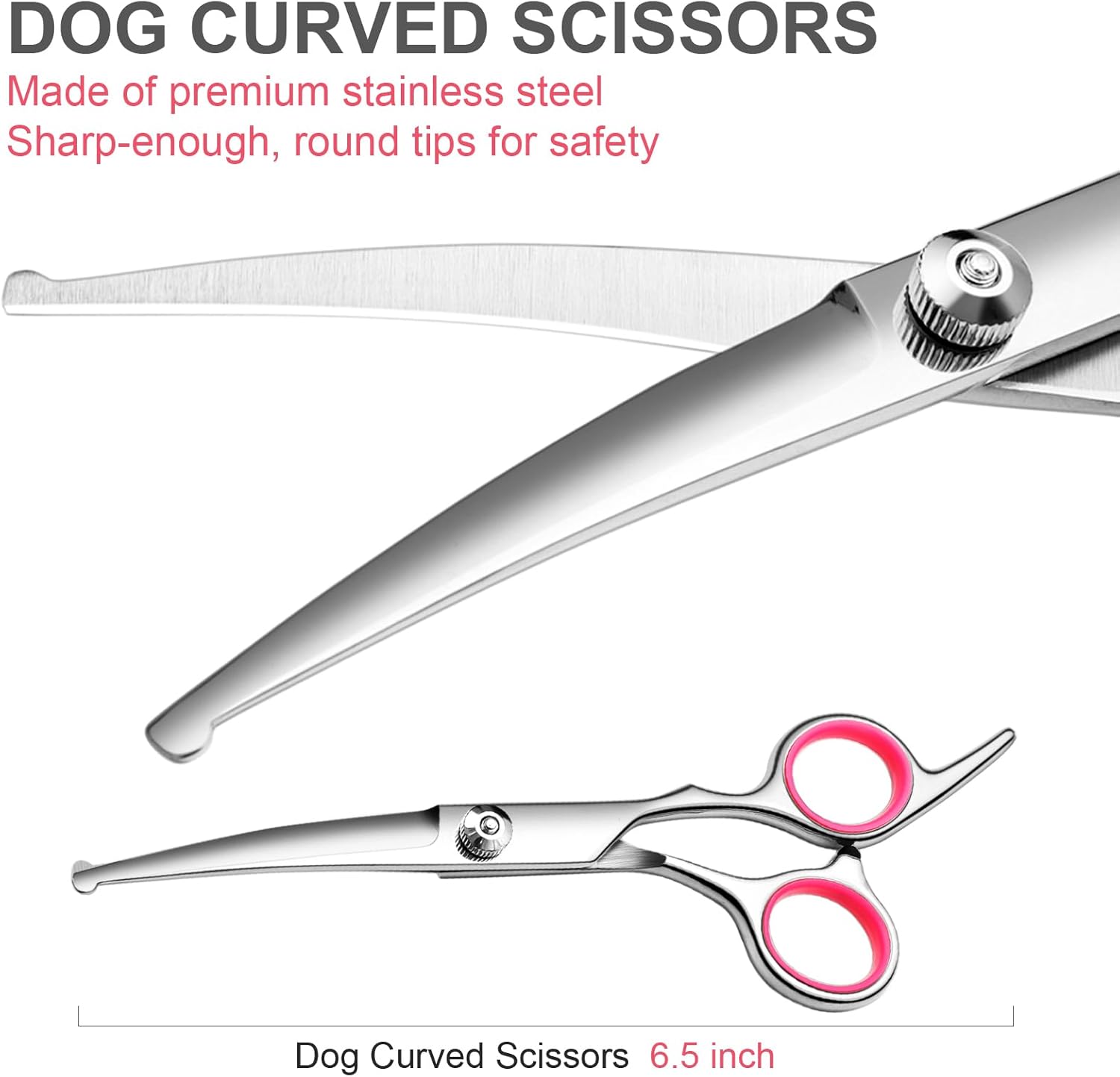 FAIGEO Dog Grooming Scissors with Safety Round Tips Stainless Steel Professional Dog Grooming Kit - Thinning, Curved Scissors and Comb for Cat Pet (Pink 4 in 1) - Image 3