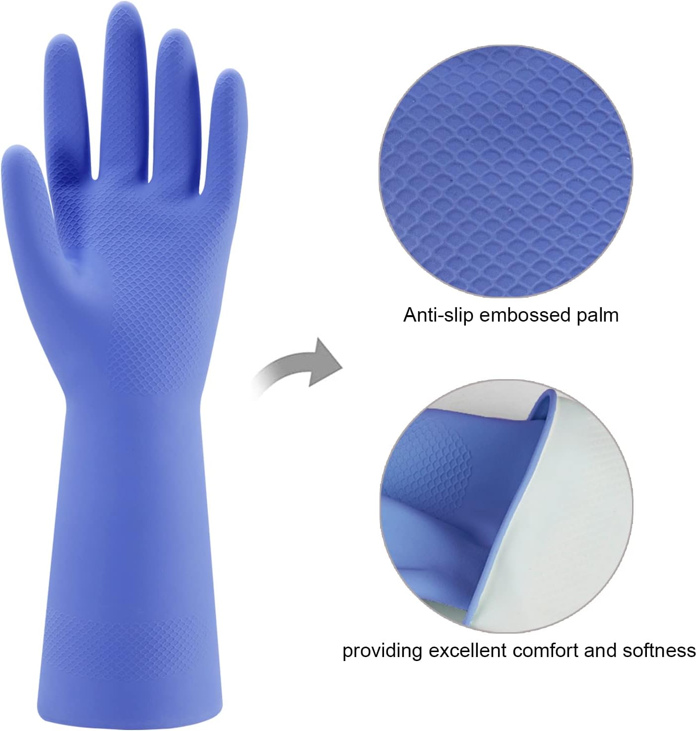 Rubber Kitchen Dishwashing Gloves - 4 Pairs Colorful Reusable Household Cleaning Gloves for Washing Dishes and Cleaning Tasks, Flexible Long-lasting and Non-Slip (Medium, Blue+Pink+Yellow+Red) - Image 2