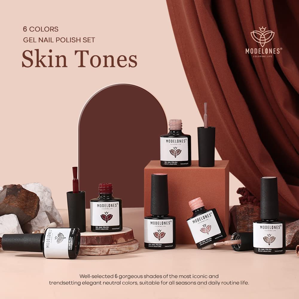 modelones Gel Nail Polish Kit -6 Colors Nude Pink Milky White Spring Gel Polish Set Skin Tones Neutral Brown Soak Off Gel Nail Kit Manicure DIY Nail Art Salon Home Gift - Image 5