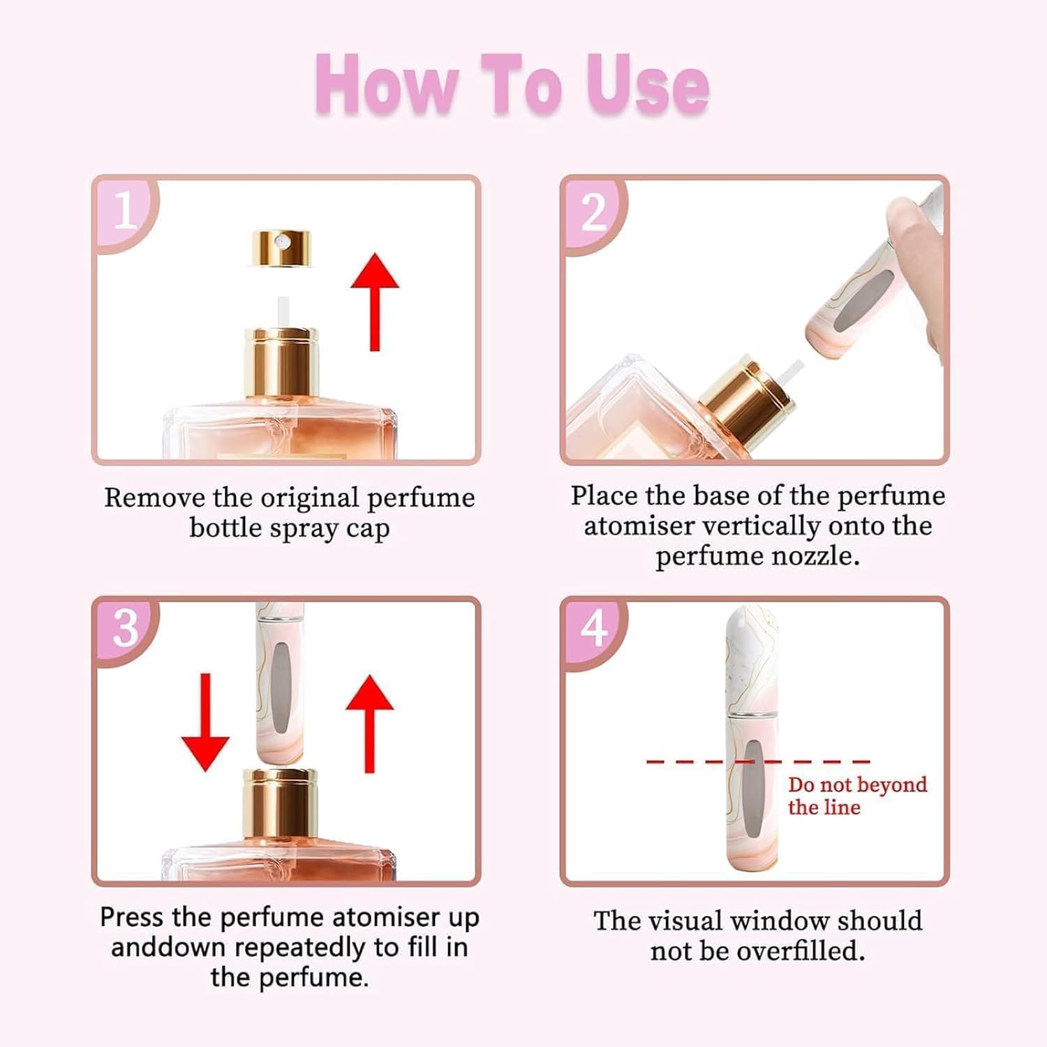 Perfume Travel Refillable Bottle– Portable Mini Sprayer,Empty Perfume Bottles with Unique Patterns,Refill Pump Case for Traveling and Outgoing,2 Pcs Pack of 5 ml(White and Pink) - Image 4