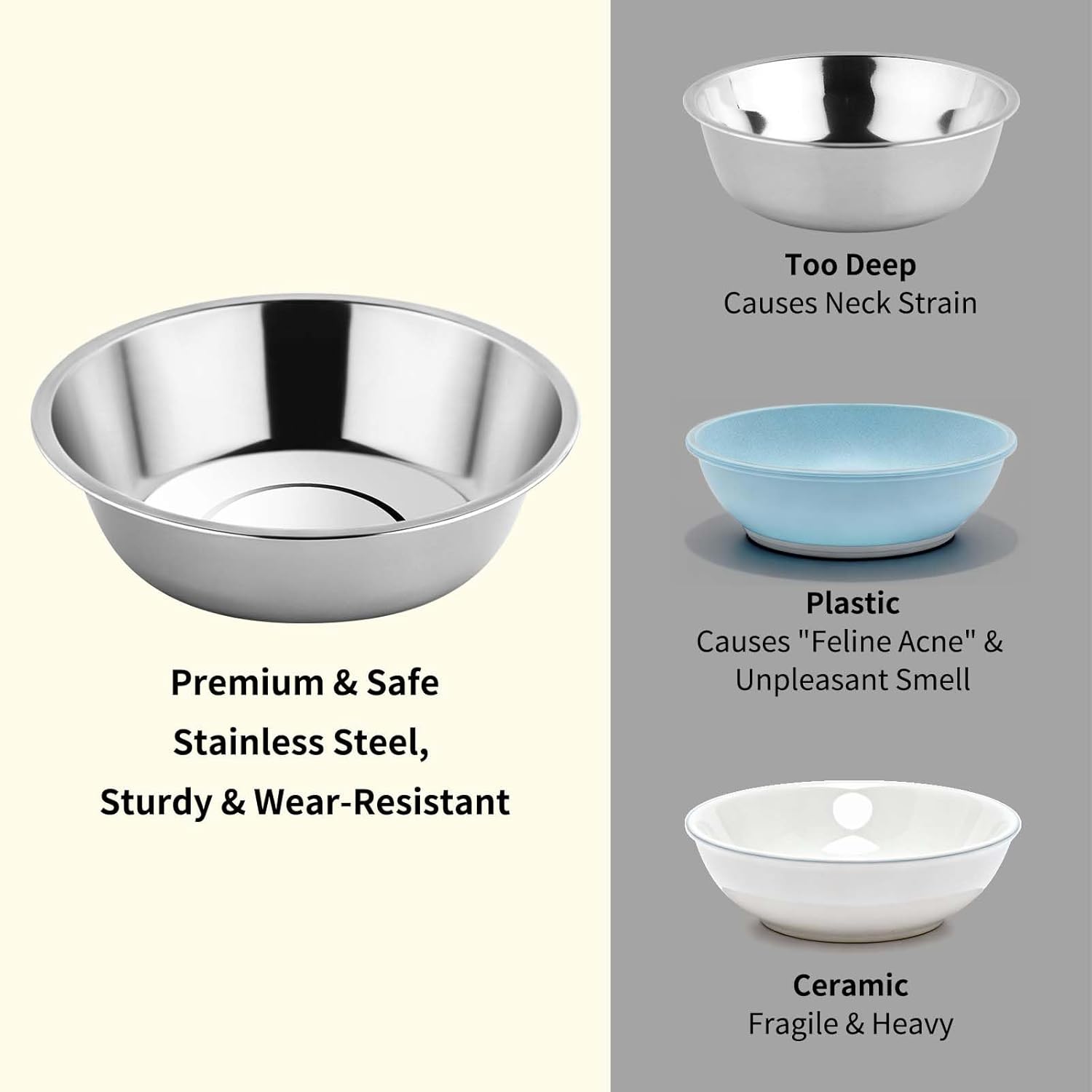 Tifanso 6PCS Stainless Steel Cat Bowls Dishes, 5.6” Metal Shallow Wide Whisker Friendly Cat Food Water Feeding Bowl, Kitten Plates, Basic Indoor Pet Food Tray, Dishwasher Safe - Image 3