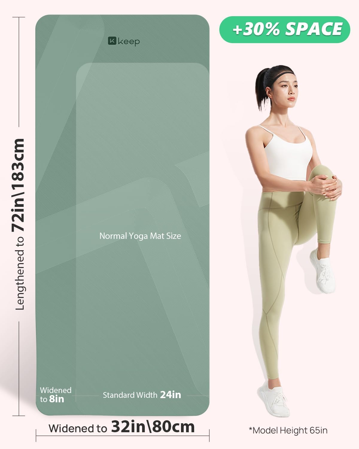KEEP Yoga Mat - Premium 7mm Thick Exercise Mat, Anti-Tear 32'' Extra Wide Fitness Mat with Strap for Men & Women, Non Slip Pilates Mat for Home Yoga, Pilates, Gym, Stretching, Floor & Fitness Workouts - Image 6