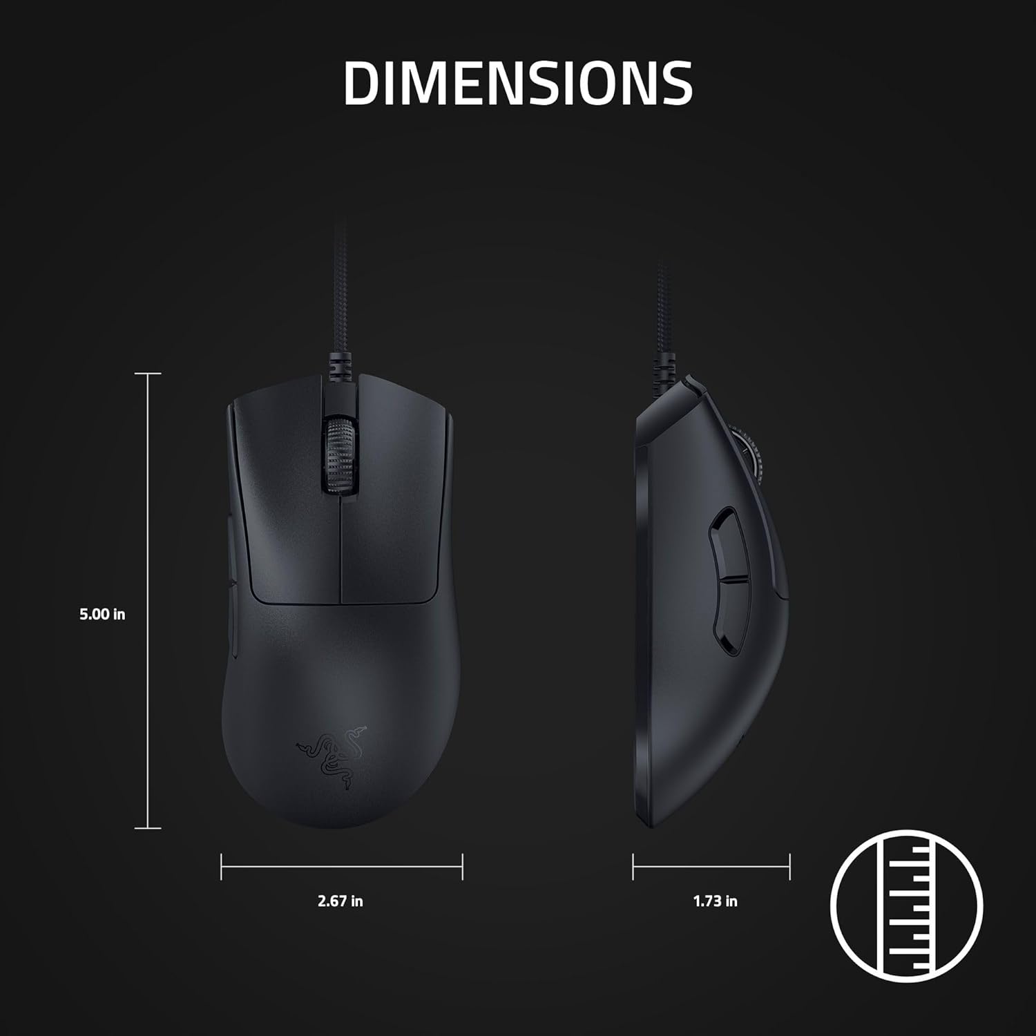 Razer DeathAdder V3 Wired Gaming Mouse: 59 g Ultra Lightweight - Focus Pro 30K Optical Sensor - Fast Switches Gen-3-8K Hz HyperPolling - 6 Programmable Buttons - Ergonomic - Speedflex Cable - Black - Image 7