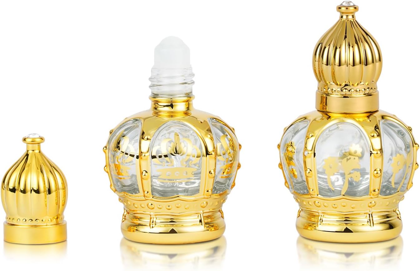 Jinxihuachen Mini Arabic Crystal Glass Roller Bottles 6ml Tiny Refillable Essential Oil Roll On Bottles Gold Empty Travel Perfume Sample Container 2Pcs - Image 3