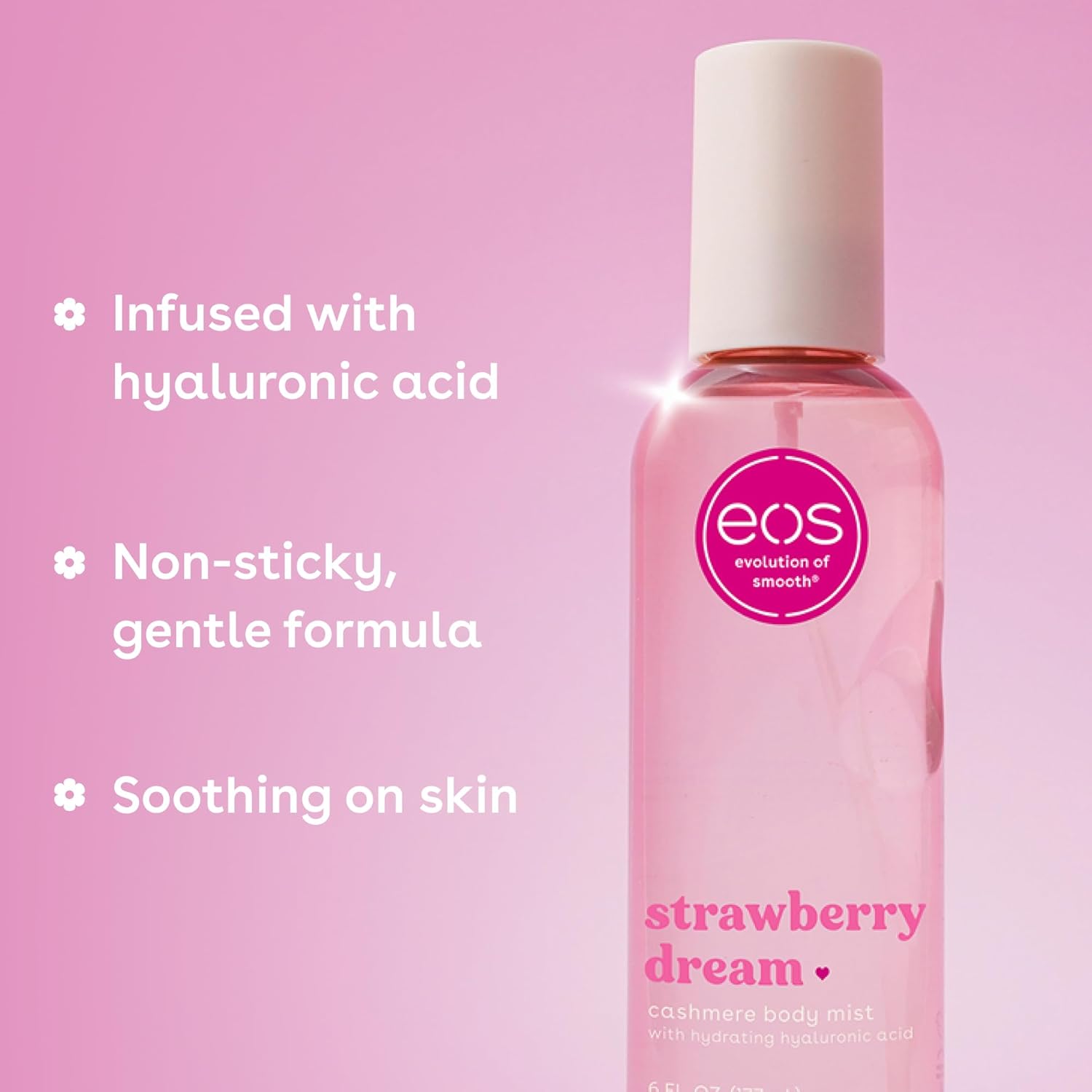 eos Cashmere Body Mist, Strawberry Dream, Body Spray for Women, Strawberry Perfume, Hair Mist, Moisturizing, Hyaluronic Acid, Glycerin, Vegan, Cruelty-free, 6 fl oz - Image 5