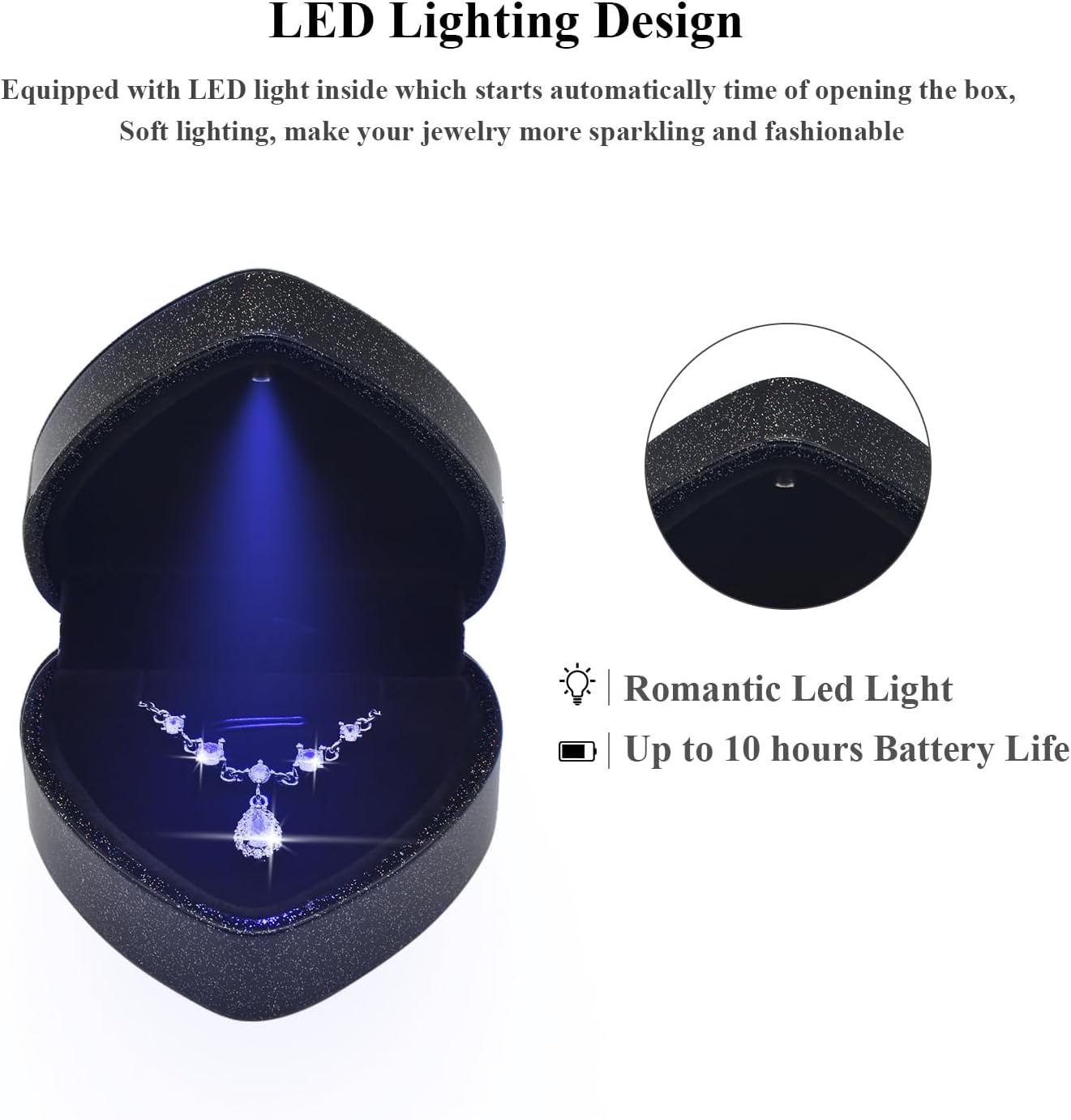 LED Heart Necklace Presentation Box with Automatic Light, Compact Necklace and Earring Display Case – Designed for Proposals, Romantic Gift Reveals, Weddings and Anniversary Moments, Starry Sky - Image 4