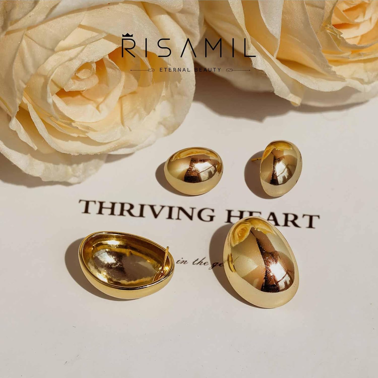 Risamil Chunky Gold Earrings for Women Trendy, Dainty 14K Gold Plated 2/3 Pairs Statemenet Earrings Thick Dangle Teardrop Earrings Big Hoop Earring Sets Large Unique Stud Earrings Gold Jewelry for Women Gifts - Image 4
