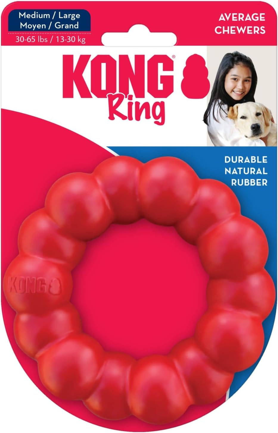 KONG Ring - Natural Rubber Ring Toy for Healthy Chewing Habits - Chew Toy Supports Dog Dental Health - Dog Toy Supports Instincts During Playtime - for Medium/Large Dogs - Image 9