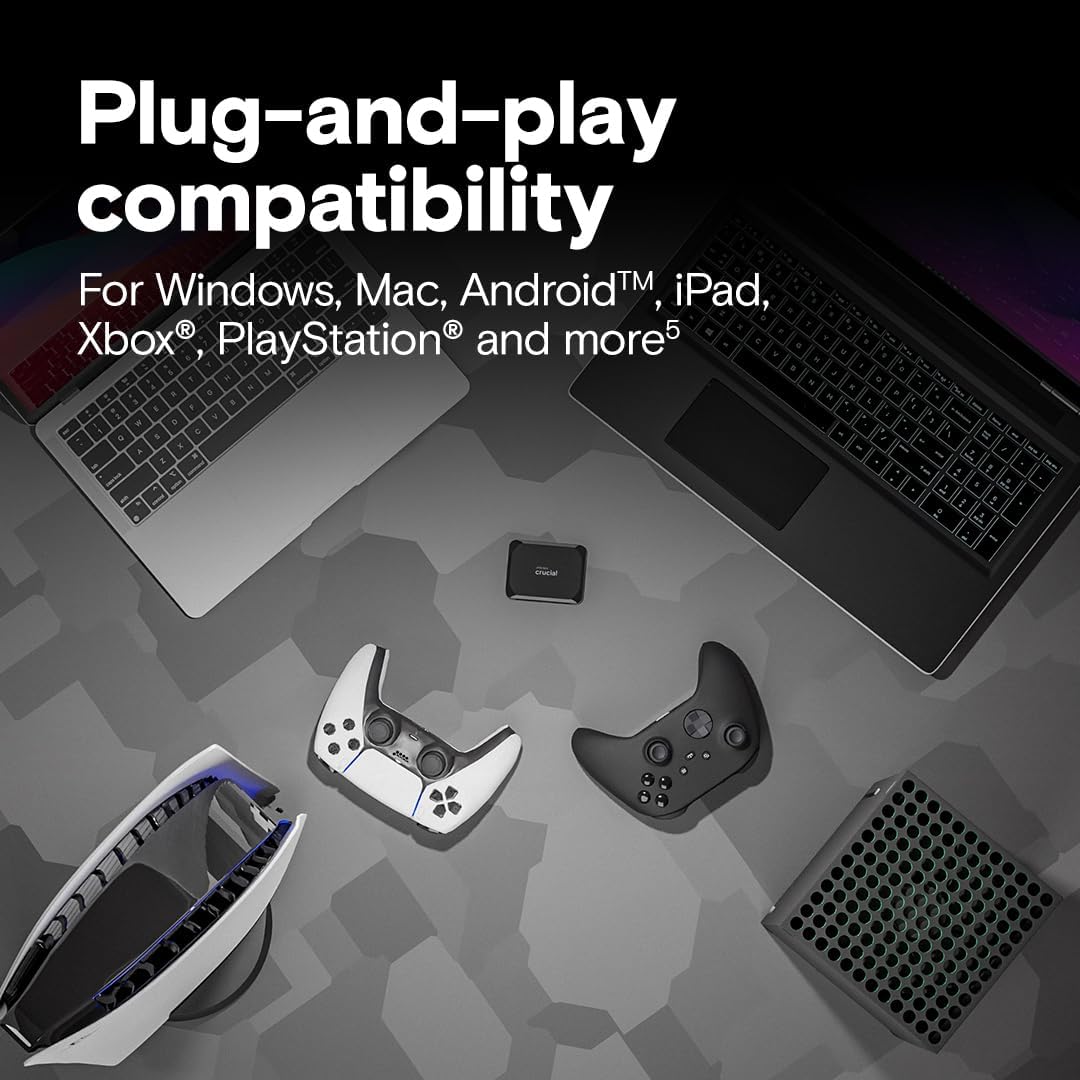 Crucial X9 2TB Portable SSD, Up to 1050MB/s, USB 3.2 USB-C, External Solid State Drive, Compatible with Windows, Mac, & Android, Reliable Storage for Games, Files, & Backups, Black - CT2000X9SSD902 - Image 4