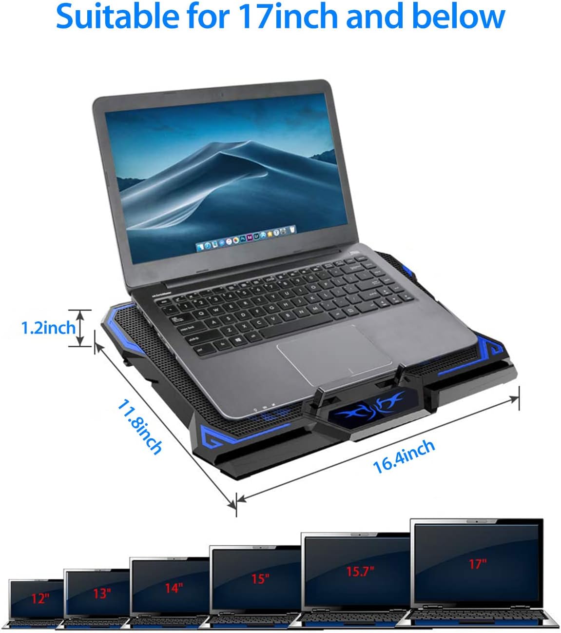 Laptop Cooling Pad, Laptop Cooler with 6 Quiet Led Fans for 15.6-17 Inch Laptop Cooling Fan Stand, Portable Ultra Slim USB Powered Gaming Laptop Cooling Pad, Switch Control Fan Speed Function - Image 4
