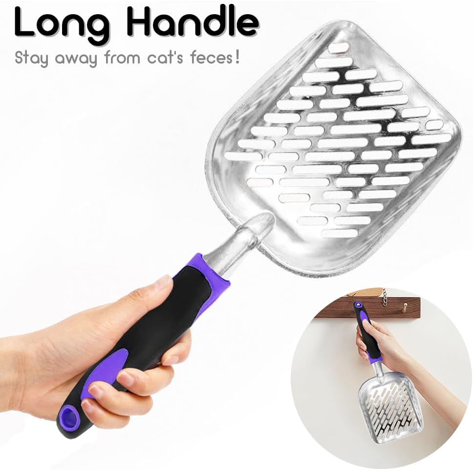 Cat Litter Scoop-Metal Cat Scooper-Long Handle Scoop,Cat Scooper-Poop Sifting-Mesh Shovel-Suitable for Cat Litter Box (Purple) - Image 4