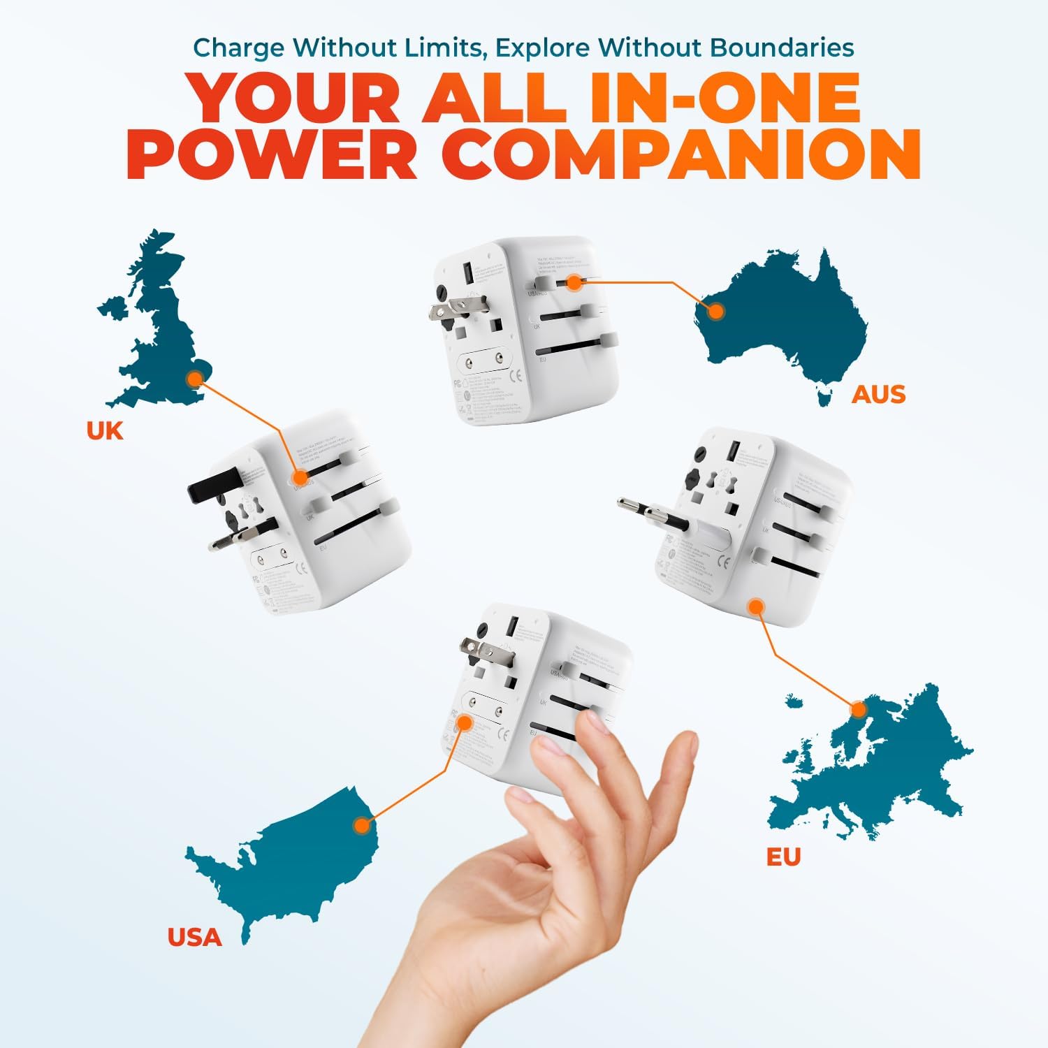 6 in 1 Universal Travel Adapter-10A | International Power Adapter with 3 USB C, 2 USB A Ports | 2500W Fast Portable Charger | Travel Adapter Worldwide Covering 200+ Countries- White - Image 2