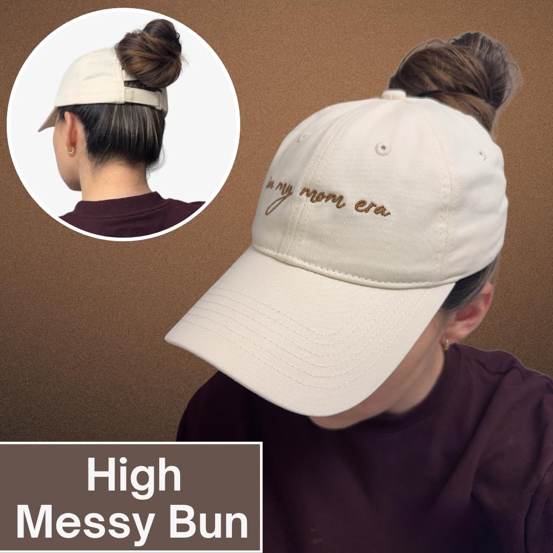in My Mom Era Hat - Beige Baseball Cap for Moms, High Ponytail Hole, Minimalist Design, Mothers & New Mom Gifts - Image 6