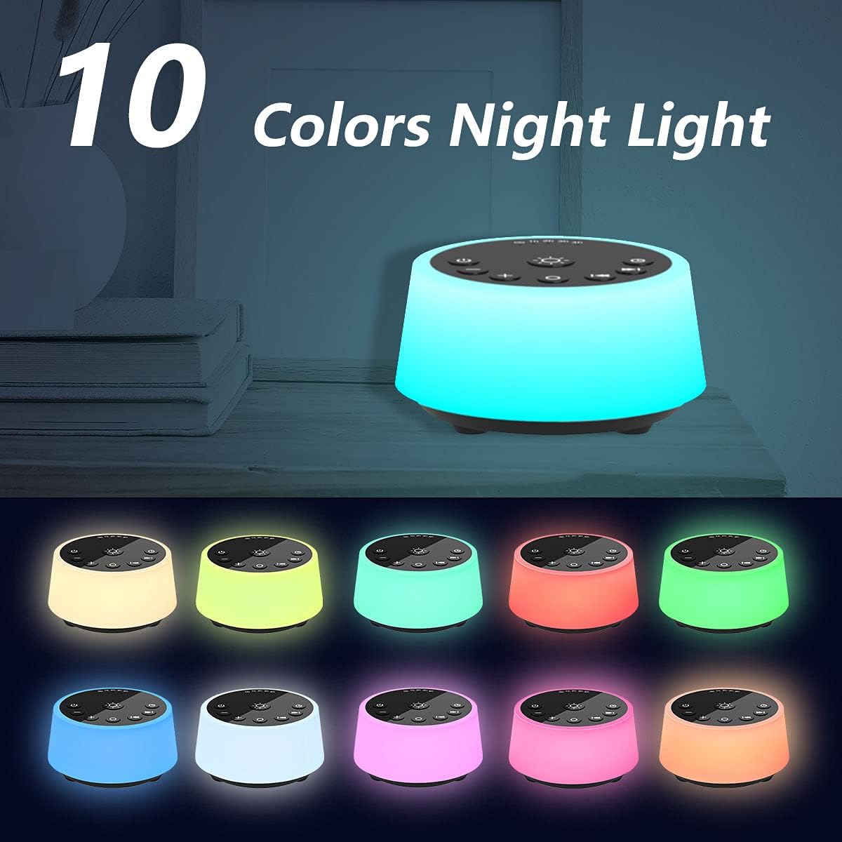 Color Noise Sound Machines with 10 Colors Night Light 25 Soothing Sounds and Sleep White Noise Machine 32 Volume Levels 5 Timers Adjustable Brightness Memory Function for Adults Kids Baby - Image 3
