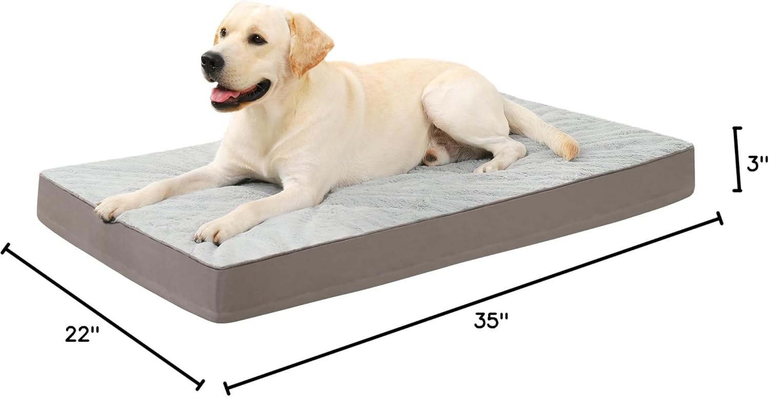KSIIA Orthopedic Dog Bed Dog Crate Bed Waterproof for Large Dogs Deluxe Plush Washable Pet Mat with Egg Crate Foam & Removable Cover, 35 x 22 Inch, Gray - Image 8