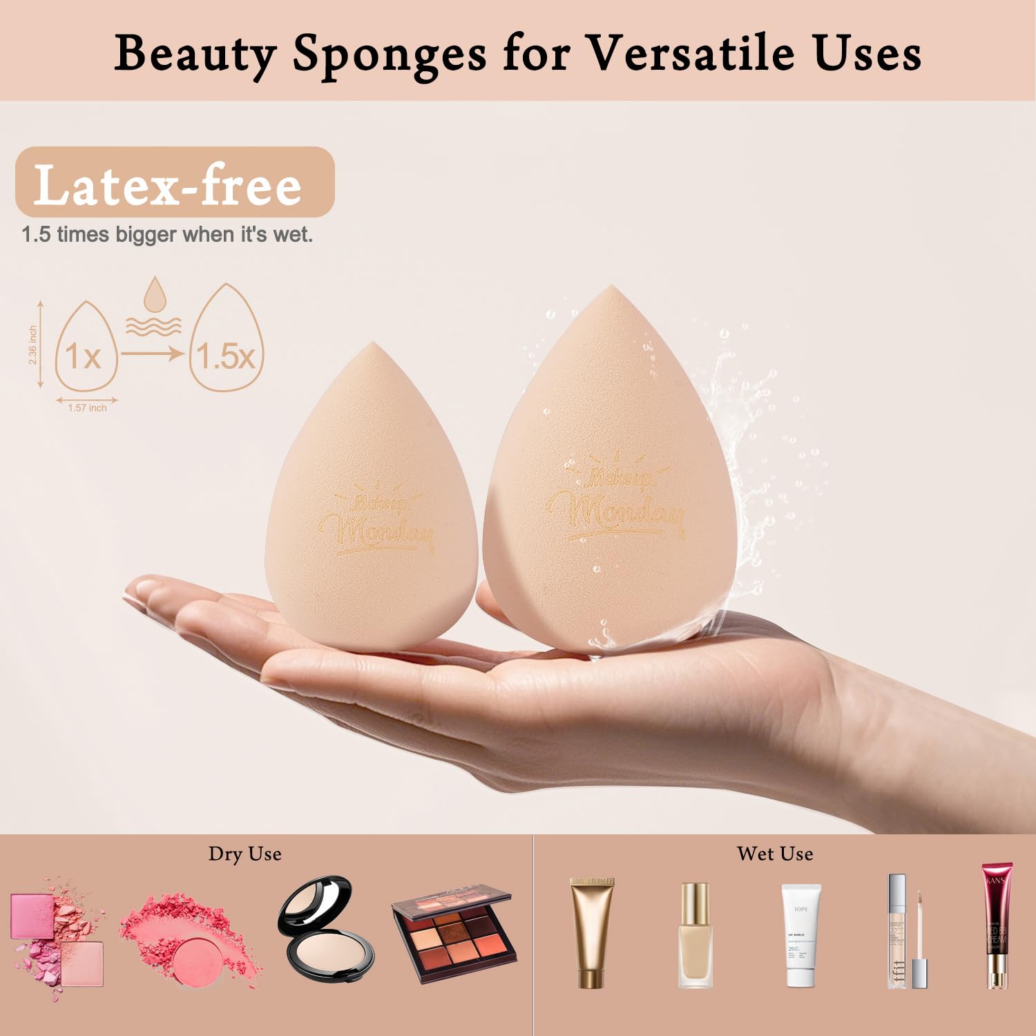 Real Perfection Makeup Sponge Set Blender Sponges, Latex-Free Beauty Makeup Sponges 7 pcs with 1 Travel Container Case for Blending Foundation Liquid Cream and Powder (Beige) - Image 5