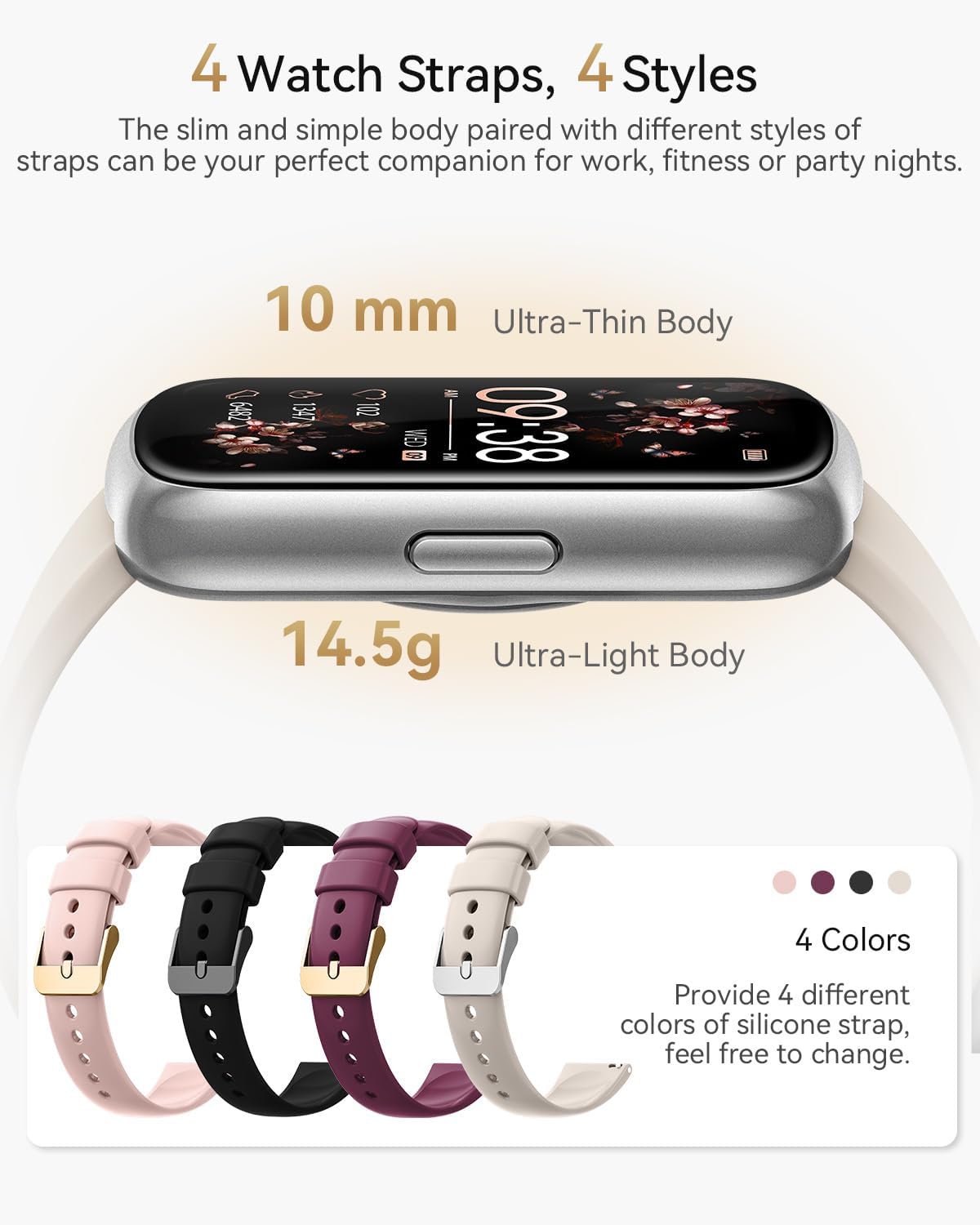 Fitness Trackers for Women/Men, Smart Watches for Women with Sport Activity Tracker, Fitness Watch with Heart Rate, Blood Oxygen Monitor, Sleep Tracker, IP68 Android Smart Watch with 4 Straps, Gift - Image 6