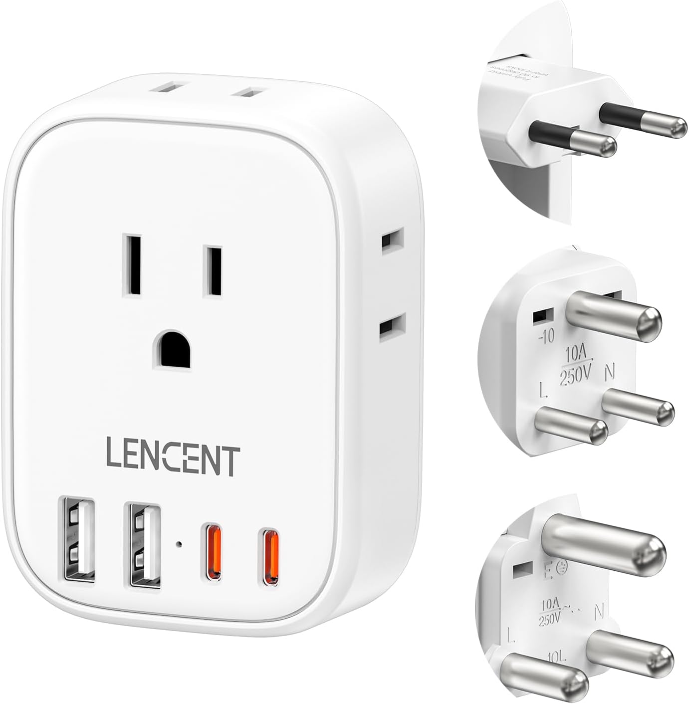 LENCENT Type C and Type D M Universal Travel Adapter Kit with 4 Outlets 4 USB Ports(2 USB C), International Power Adapter Plug for Namibia India South Africa Europe Italy Spain Nepal