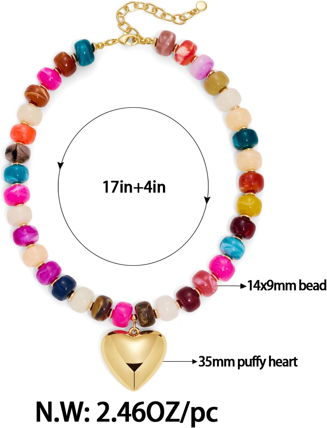 Mothers Day Gifts Puffy Gold Heart Necklaces For Women Chunky Beaded Necklace in Several Colorways Short Heart Choker Statement y2k NecklaceSummer Beach Jewelry Gift - Image 6