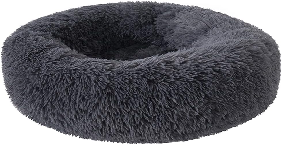 Donut Dog Bed Cat Bed Fluffy Calming Pet Bed Dog Round Bed Cat Round Bed Warm Kitten Nest Ideal for 3Kg Pet, Small, Dark Dray