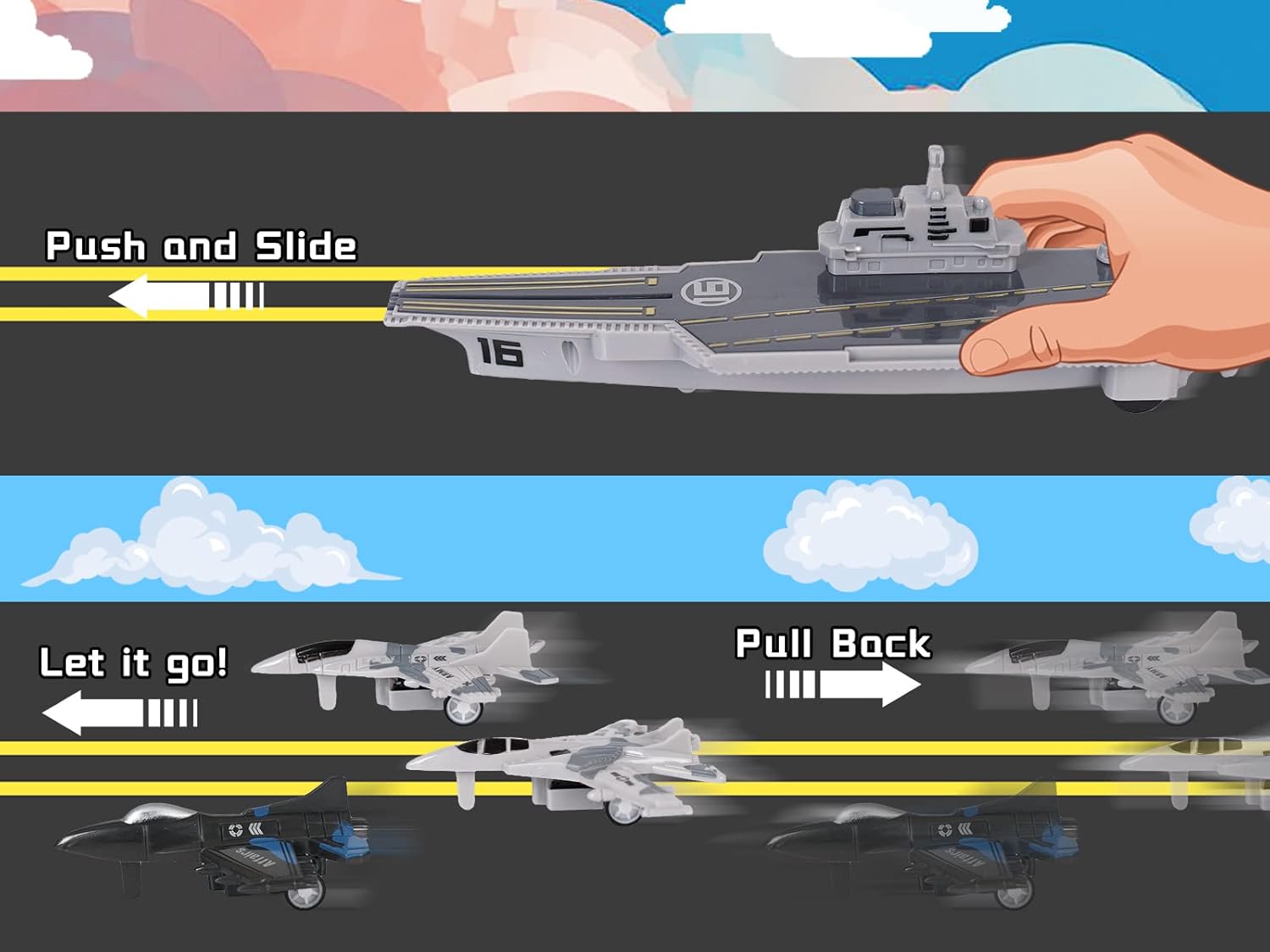 Crelloci Aircraft Carrier Military Naval Ship with Pull Back Army Fighter Jet Toy Small Scale Model Plane Submarine Kids' Play Vehicle Set for Boy Girl Children - Image 4