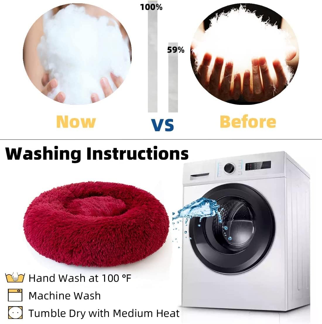 Cat Beds for Indoor Cats - Cat Bed Washable 20/24 inches, Dog Beds for Small Medium Dogs, Anti Anxiety Round Fluffy Plush Faux Fur Cat Bed, Thick Bottom (Red, Medium) - Image 5
