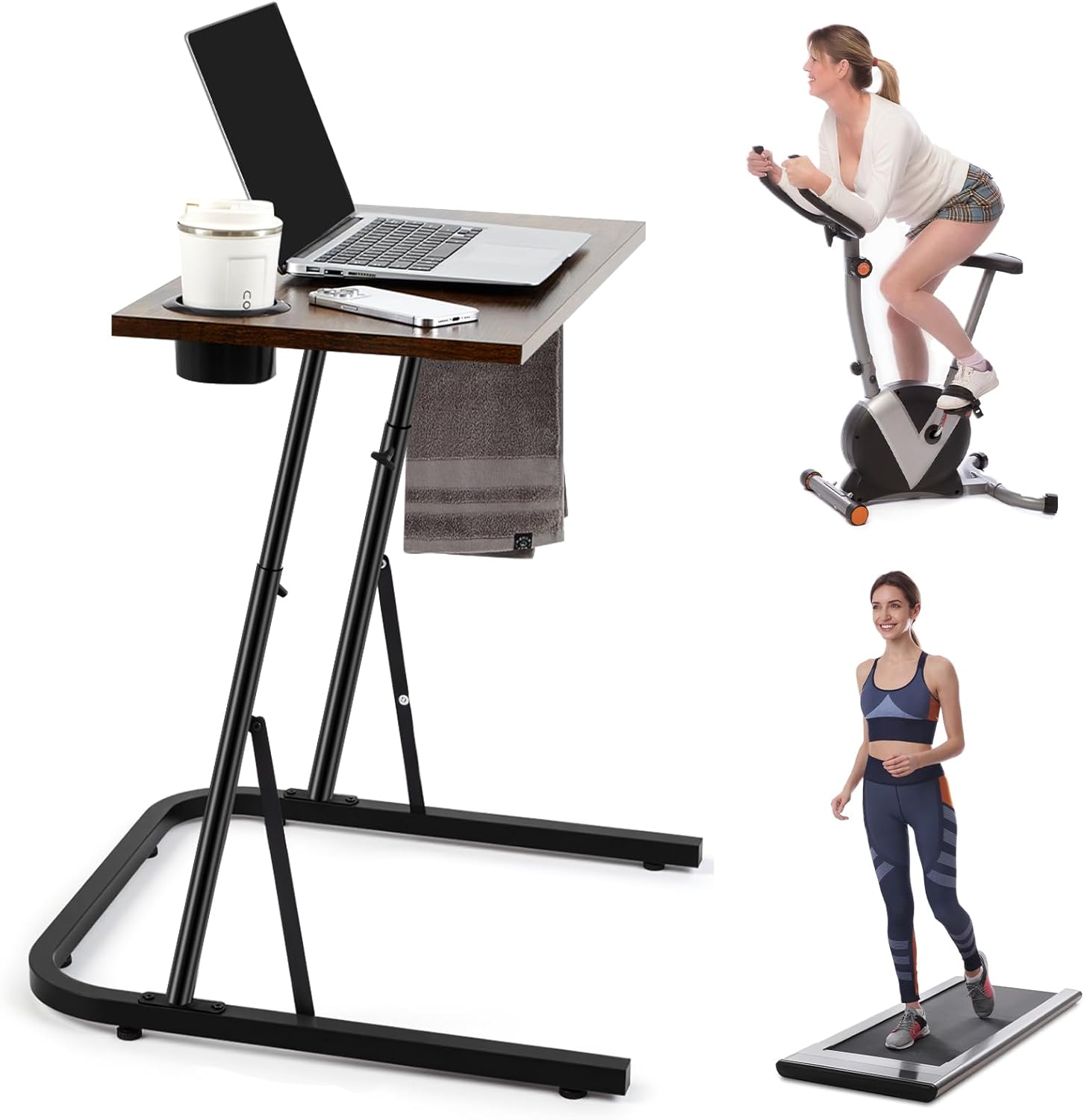 Weysat Treadmill Desk Adjustable Standing Workstation for Walking Pad & Exercise Bike, Indoor Cycling Trainer Desk with Cup Holder Tablet Slot, Fitness Laptop Workstation for Home Office - Image 8