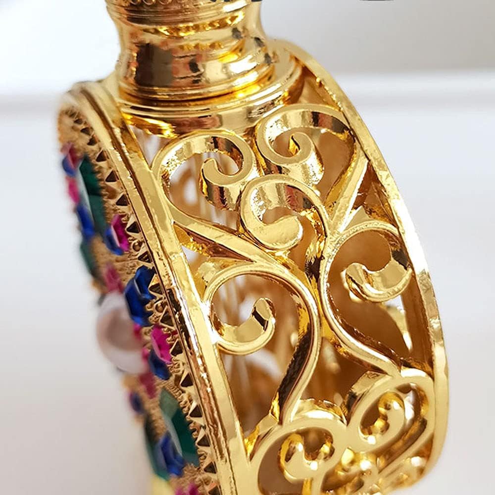 Leadigol 10ML Dubai Arabic Style Rhinestone Empty Perfume Bottle,Refillable Empty Perfume Portable Cosmetic Container Alloy Golden Essential Oil Jar (no perfume in bottle) - Image 6