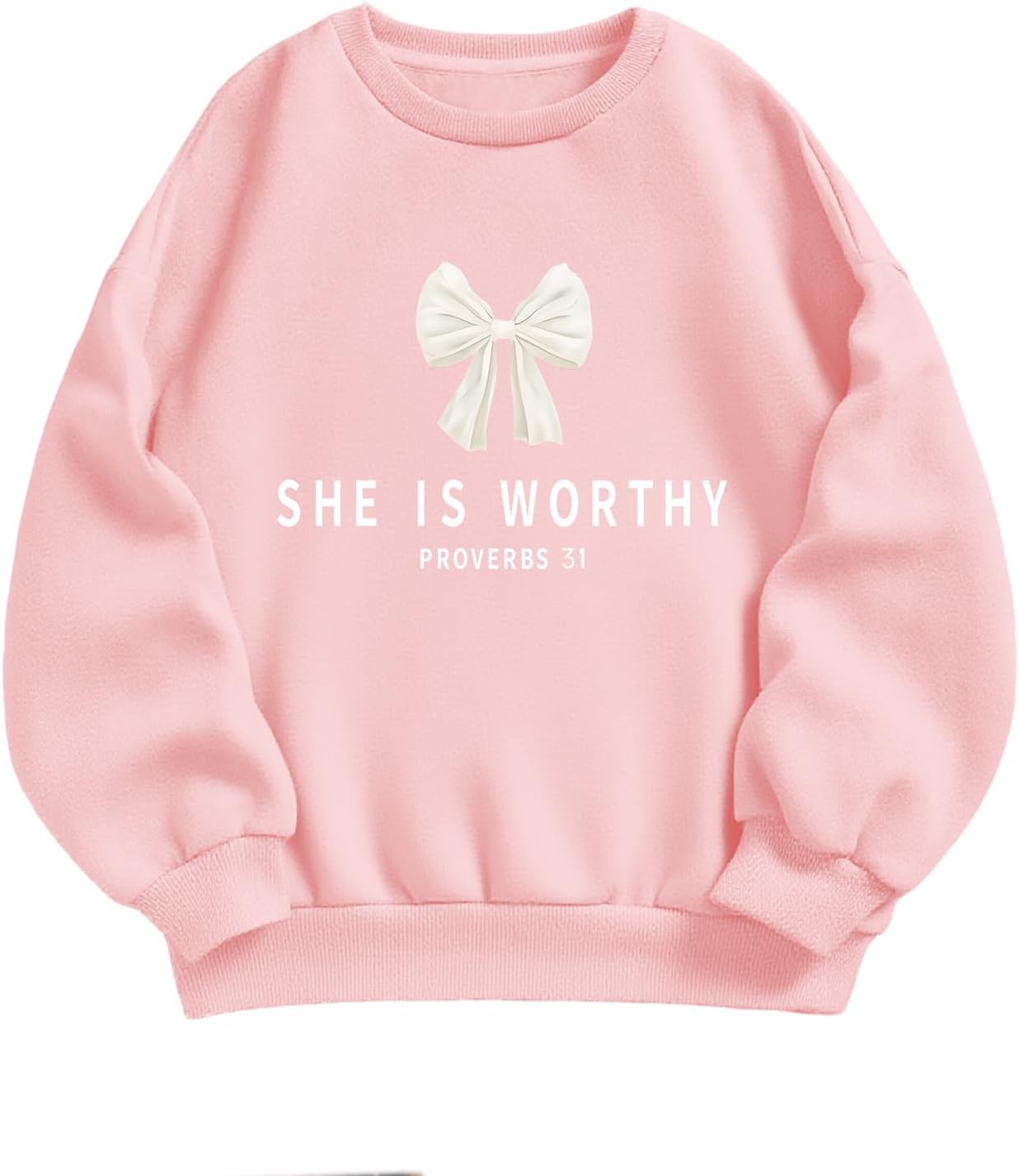 KEEVICI Girls Christian Bow Graphic Sweatshirt Cute Jesus Sweatshirts For Kids Religious Bible Verse Faith Long Sleeve Shirts