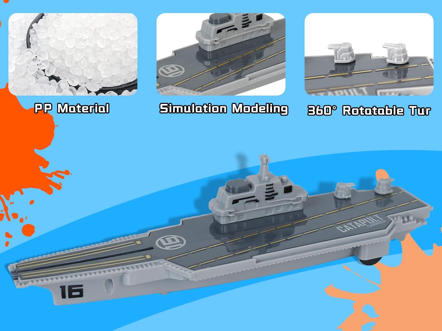 Crelloci Aircraft Carrier Military Naval Ship with Pull Back Army Fighter Jet Toy Small Scale Model Plane Submarine Kids' Play Vehicle Set for Boy Girl Children - Image 3