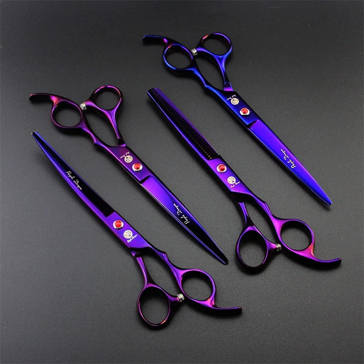 Purple Dragon Professional 7.0 inch 4PCS Pet Grooming Scissors Kit Japan Premium Steel Straight & Curved & Thinning Blade Dog Hair Cutting Shears Set with Case - Image 3