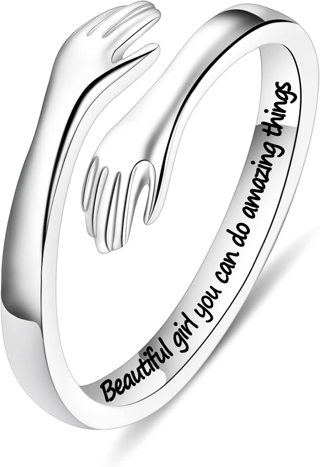 Yesteel S925 Sterling Silver Hug Ring for Women Teen Girls, Adjustable Ring Jewelry Mothers Day Birthday Gifts for Daughters Mom Sister Wife Friends Grandma