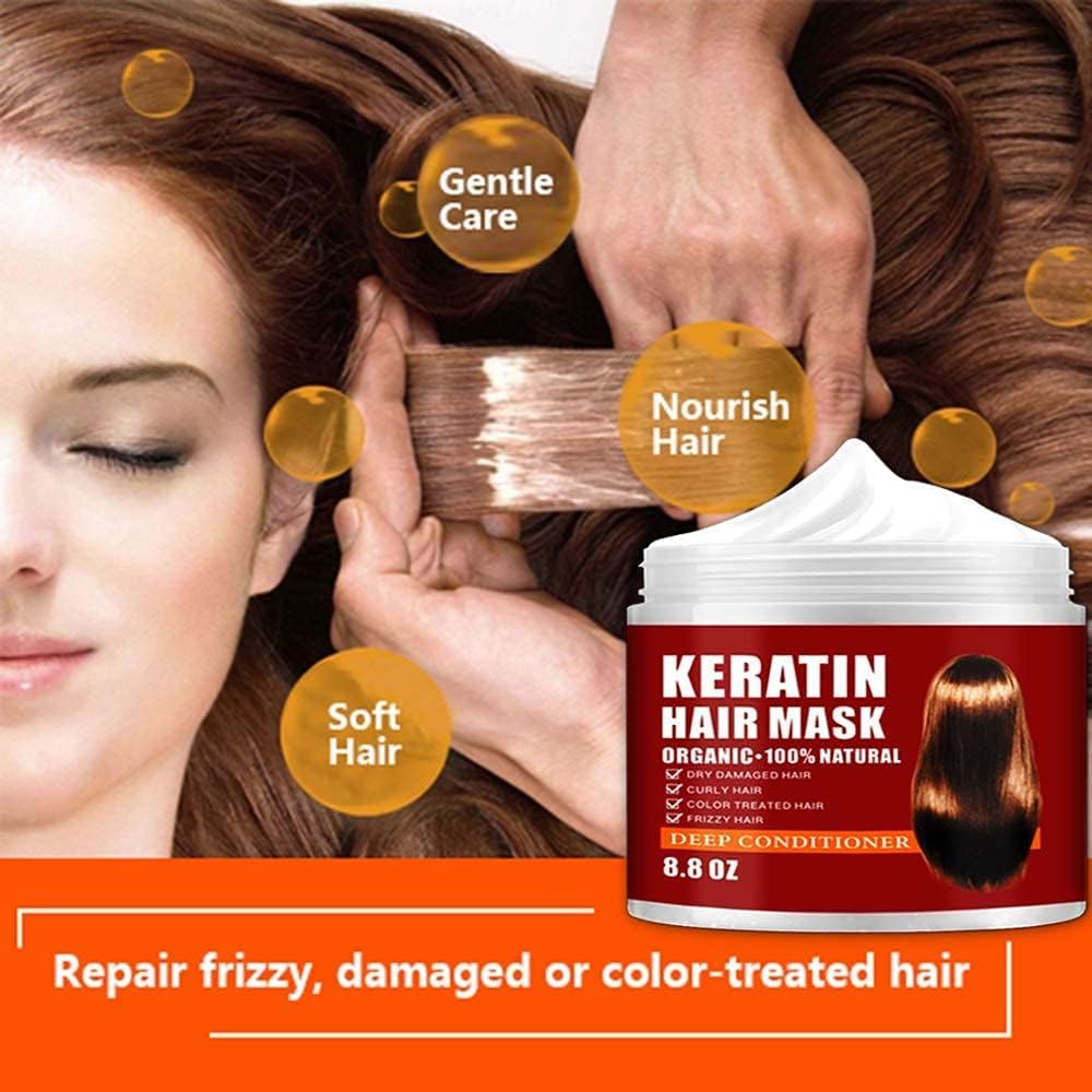 Keratin Hair Mask,Keratin Hair Treatment 250g Hair Mask for Dry Damaged Hair,Deep Conditioning Hair Treatment Mask Repair Treatment Damage Hair Root,Natural Deep Conditioner Hydrating Hair Care Gifts - Image 6