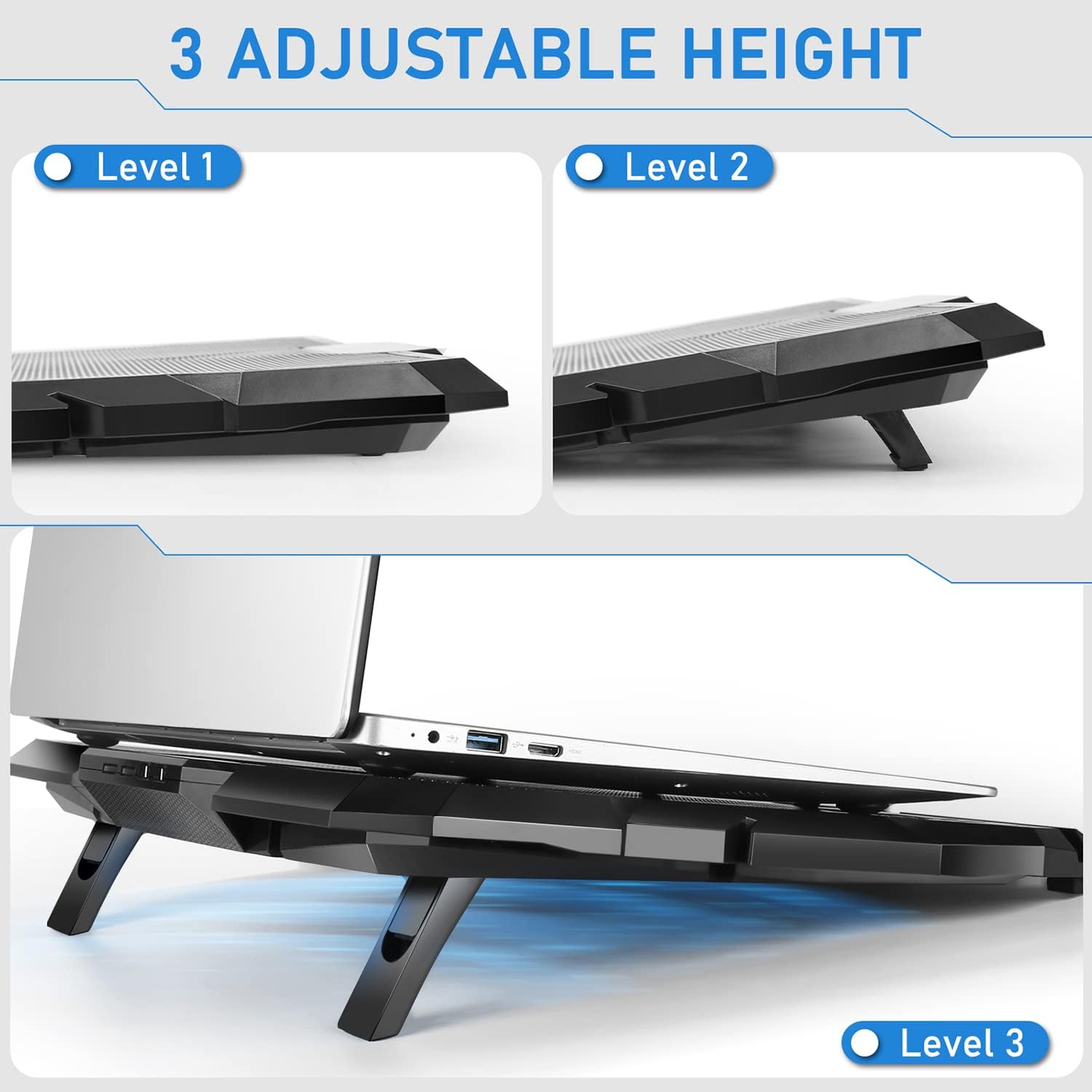 Laptop Cooling Pad, Laptop Cooler with 6 Quiet Led Fans for 15.6-17 Inch Laptop Cooling Fan Stand, Portable Ultra Slim USB Powered Gaming Laptop Cooling Pad, Switch Control Fan Speed Function - Image 6