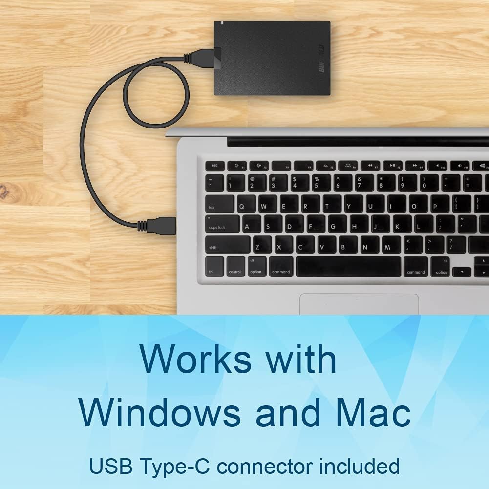 BUFFALO External SSD 1TB - Compatible with PS4 / PS5 / Windows/Mac - USB-C - USB-A - USB 3.2 - External Solid State Drive - SSD-PG1.0U3B - Image 4
