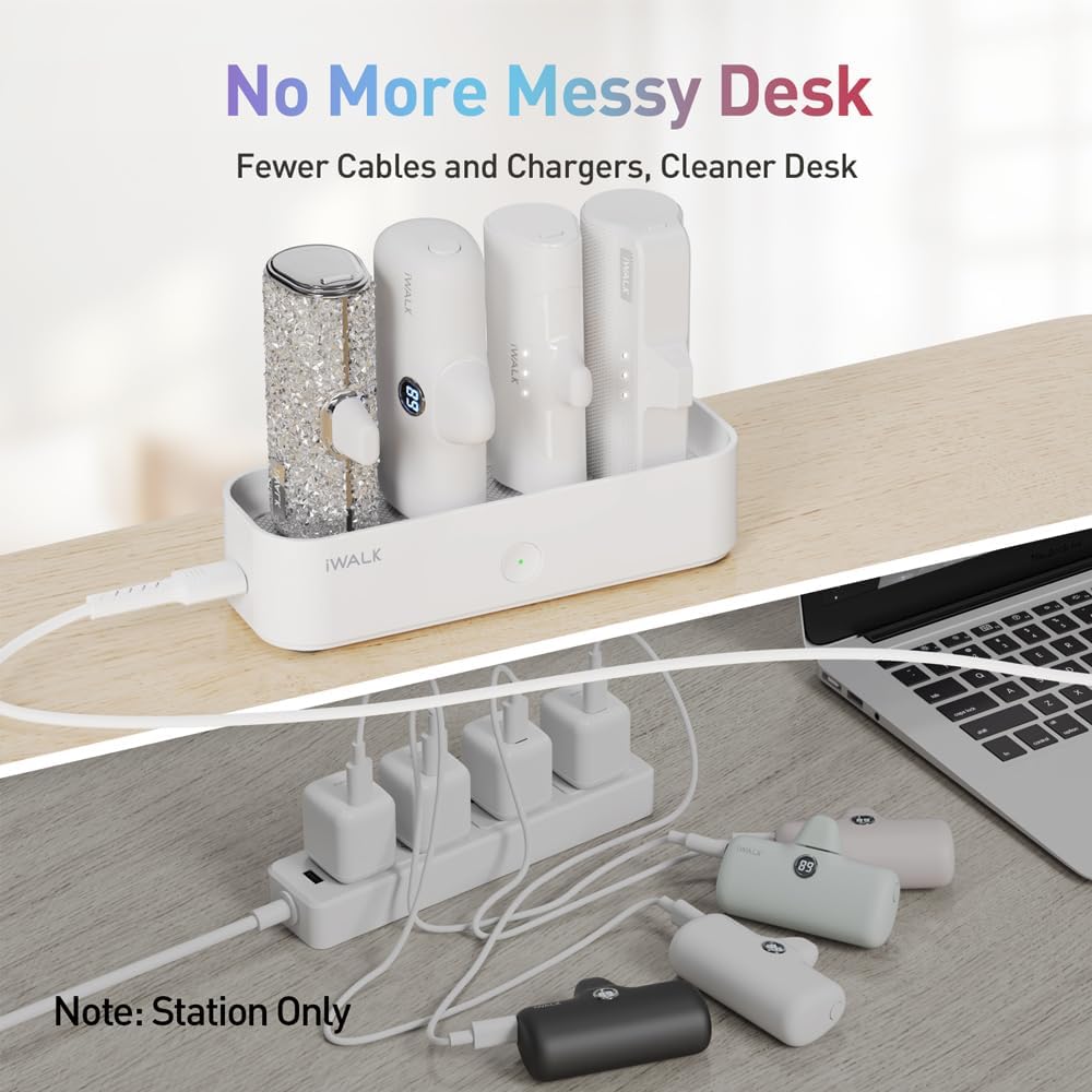 iWALK Charger Station for Portable Charger 4500mAh, 4800mAh, 5000mAh Power Bank for iPhone Charging Station Multiple USB-C Family-Sized Charger Station for Home(Station Only), White - Image 5