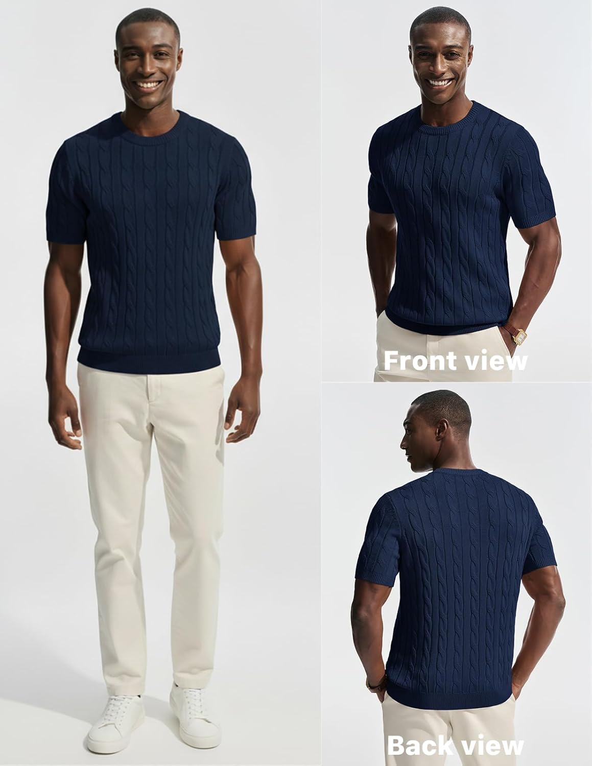 PJ PAUL JONES Men's T-Shirts Cable Knit Short Sleeve Tshirt Casual Textured Shirt Crewneck Tee Shirts - Image 2