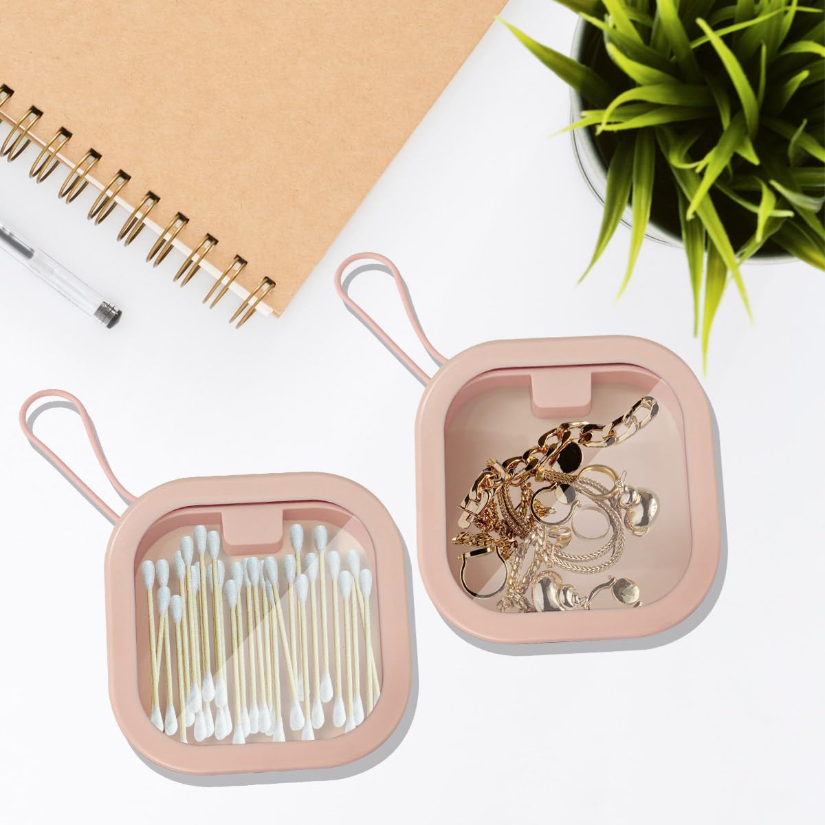 KVZVK 2 Pack Hair Tie Organizer Boxes,Portable Travel Hair Accessory Storage Organizer for Girls Womens Hair Tie , Cotton Swab ,Small Items Accessories Holder Containers - Image 6