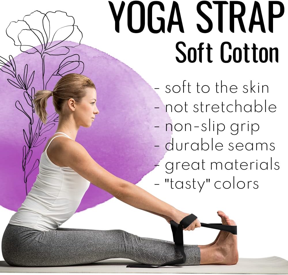 TECEUM Yoga Strap & Mat Strap – 2 IN 1 – Cotton – 6 ft 8 ft 10 ft (30+ colors) – Adjustable Non-Slip Belt for Yoga, Pilates, Stretching, Physical Therapy, Fitness & Home Workout – For Carrying Mats - Image 4