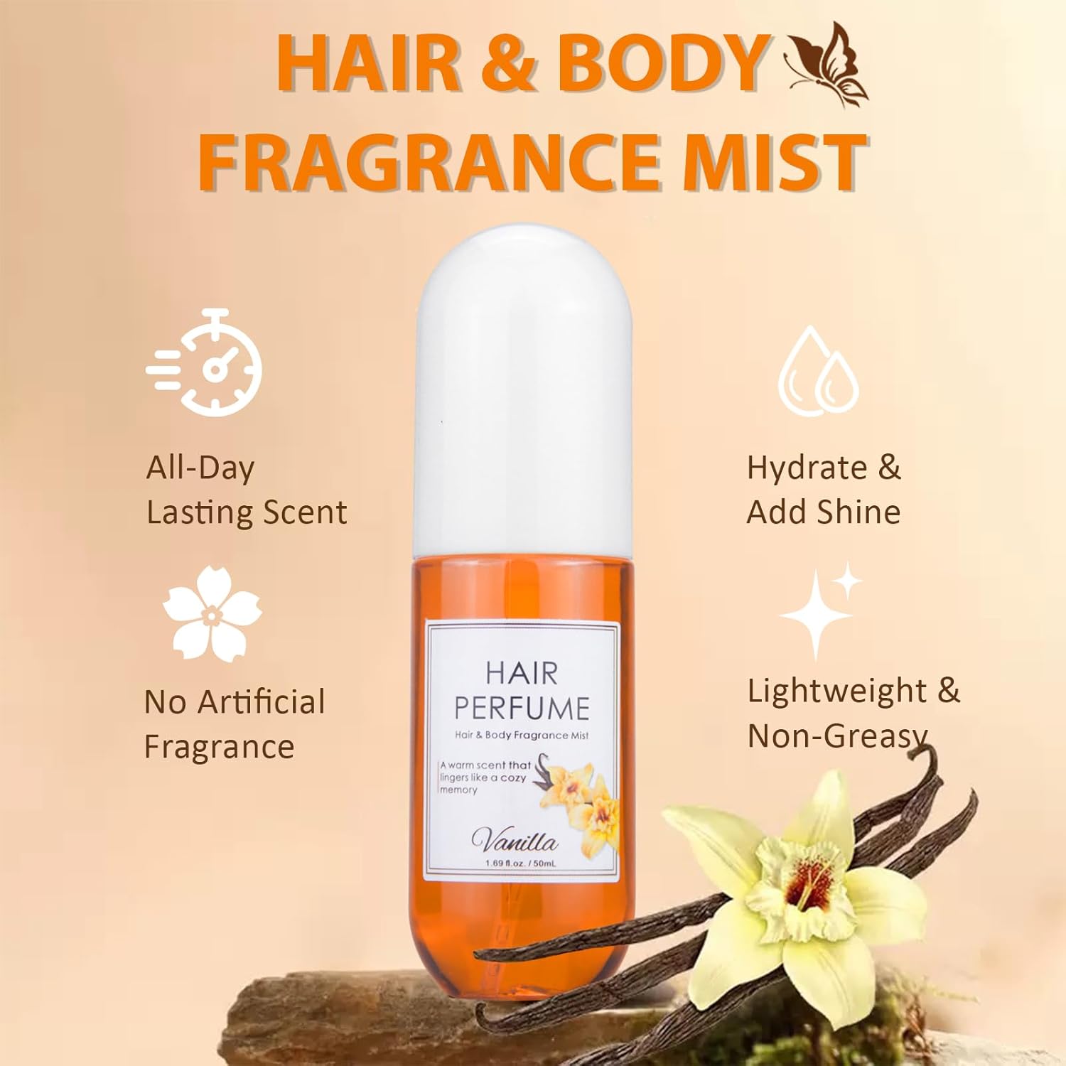 Vanilla Hair & Body Perfume Spray, Pheromones Perfumes for Women, Long-Lasting Fragrance Mist, Frizz Control & Shine-Enhancing, Nourishing Hair Repair Mist, Daily Use, Alcohol-Free, 1.7 Oz Travel Size - Image 2