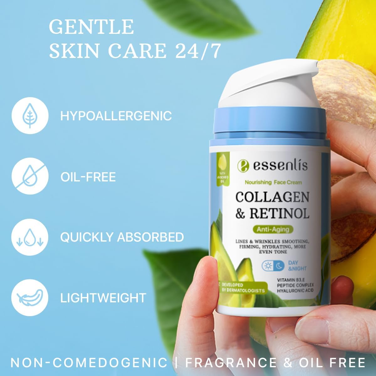 Face Moisturizer Collagen Cream, Anti Aging Face Cream with Retinol Hyaluronic Acid Vitamin B, Day & Night Anti-Wrinkle Moisturizing Cream for Women & Men, 1.7 Fl Oz - Image 6