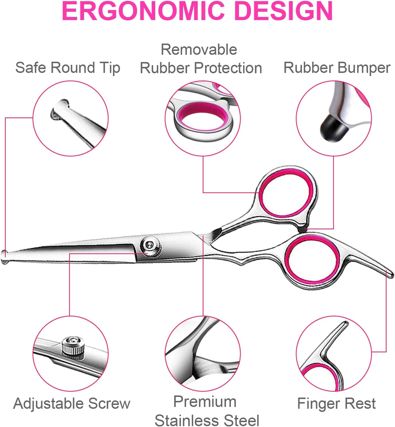 5 in1 Dog Grooming Scissors Kit, Professional Dog Scissors for Grooming with Safety Round Tips, Titanium Coated Grooming Shears for Dogs Cat Pet At Home - Image 5